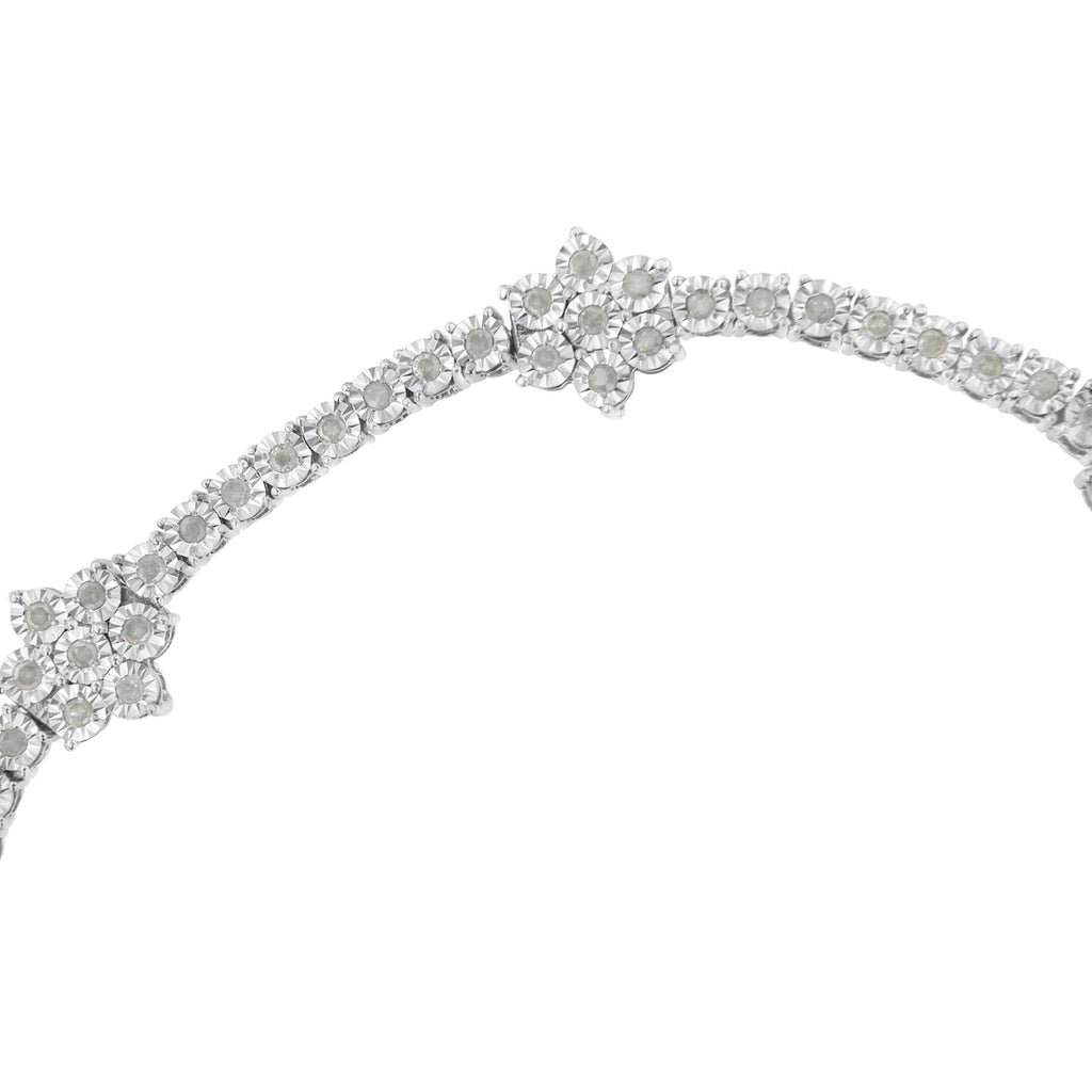 .925 Sterling Silver 1.0 cttw Miracle-Set Diamond Floral Station Tennis Bracelet (I-J Color, I3 Clarity) - 7-1/2" - Friggin Jewelry