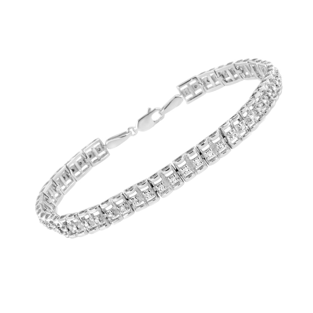 .925 Sterling Silver 1/10 Cttw Diamond Double-Link 7" Rolex Tennis Bracelet (I-J Color, I3 Clarity) - Friggin Jewelry