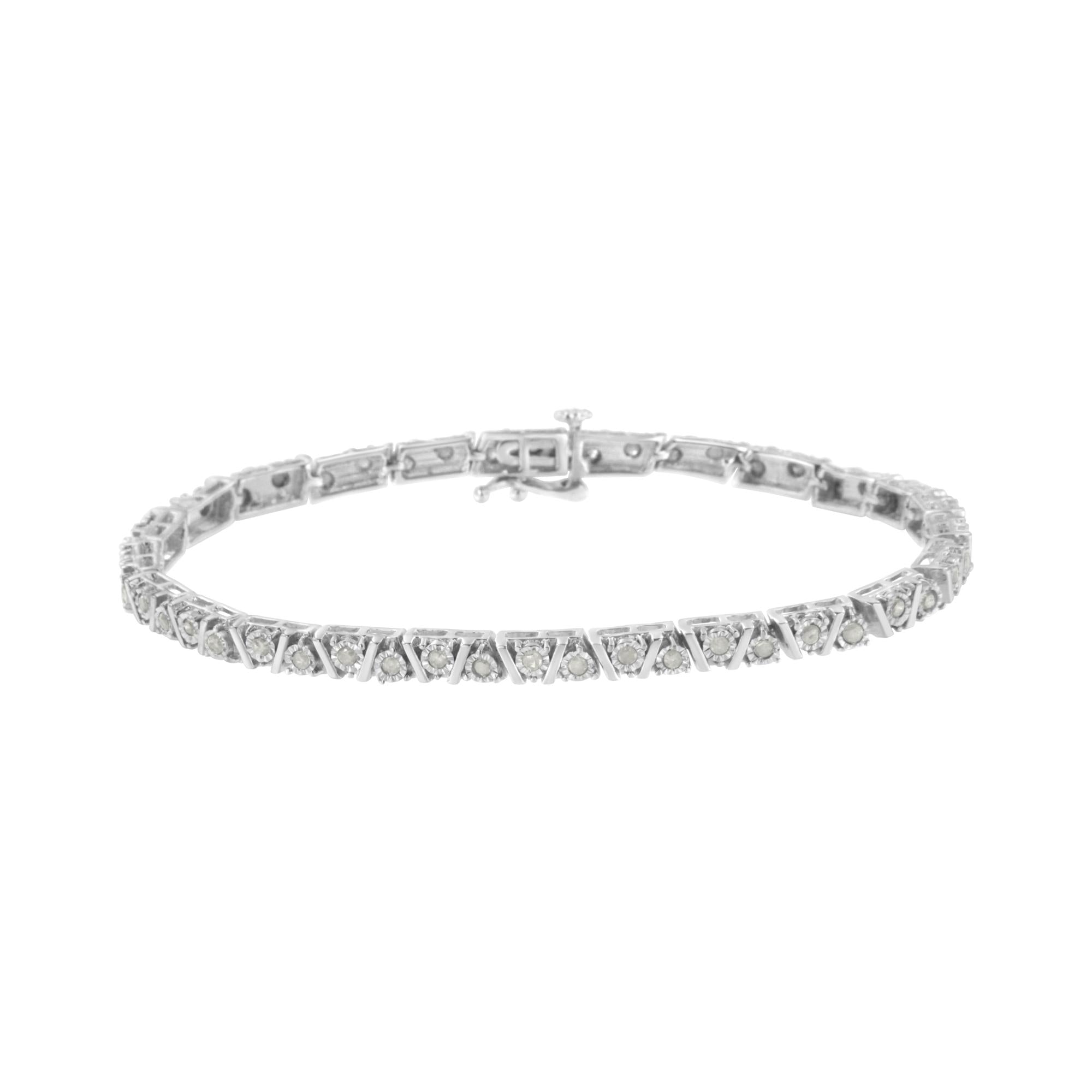 Pulsera de tenis de diamantes engastados milagros de 1,0 ct en plata de ley 925 (color IJ, claridad I3) - 18,3 cm - Friggin Jewelry