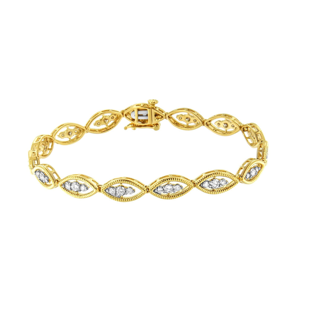 Pulsera de eslabones de diamantes de talla redonda con engaste en garras de 1 ct, bañada en oro amarillo de 10 quilates (plata esterlina .925), color JK, claridad I1-I2 - 7,25" - Friggin Jewelry