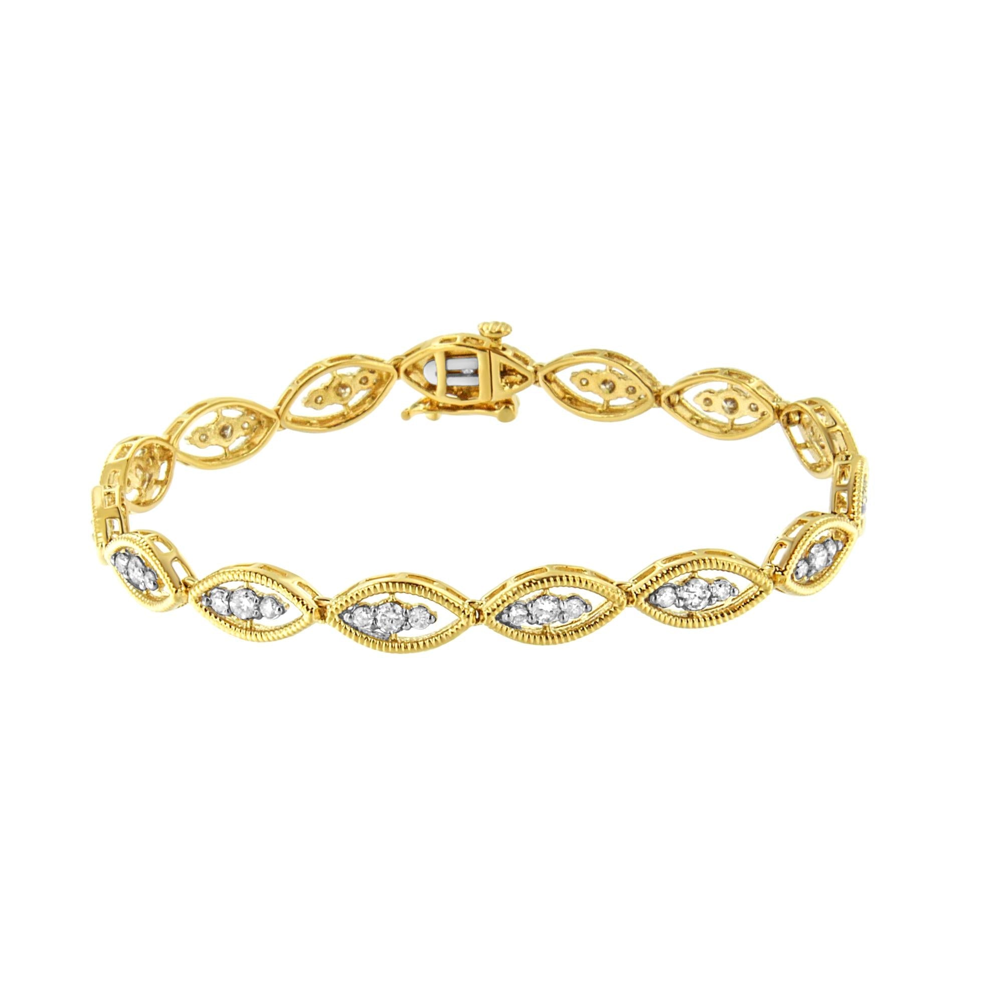 10K Yellow Gold Plated .925 Sterling Silver 1 cttw Prong Set Round-Cut Diamond Link Bracelet (J-K Color, I1-I2 Clarity) - 7.25" - Friggin Jewelry