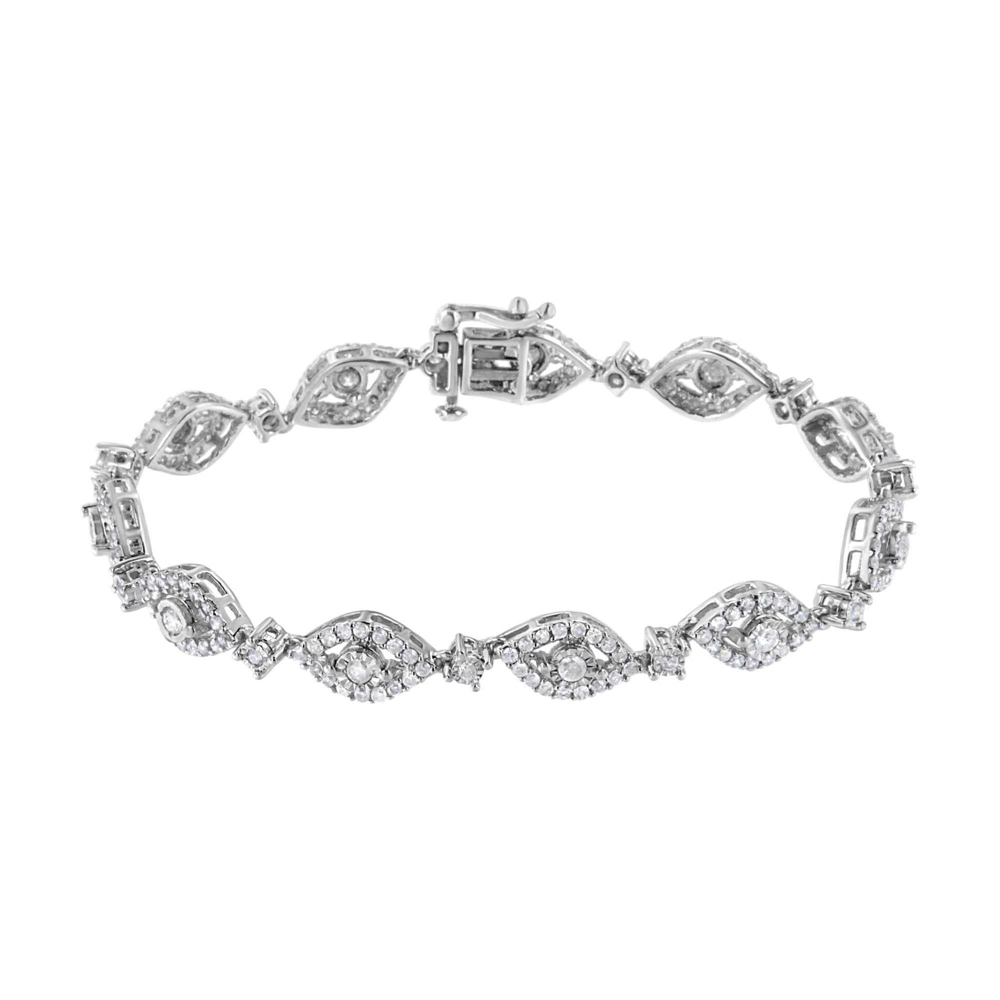 .925 Sterling Silver 2 1/2 Cttw Diamond Pear Shaped and Bezel Link Bracelet (I-J Color, I2-I3 Clarity) - 7.5 " - Friggin Jewelry