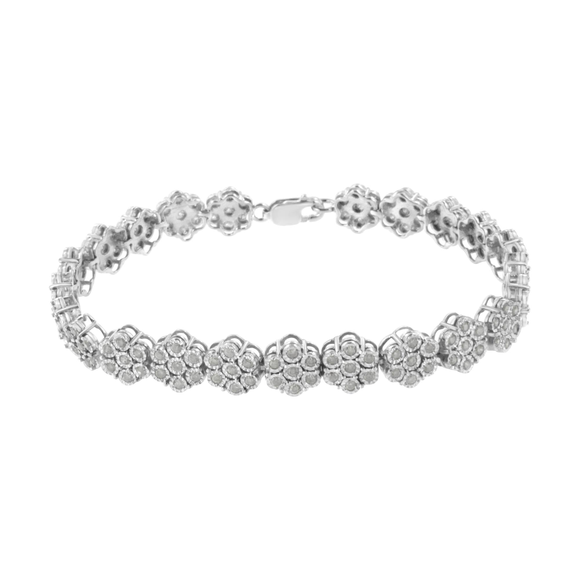 Pulsera de eslabones florales con 7 piedras de diamantes de 2,0 ct en plata de ley 925 (color IJ, claridad I3) - 18,3 cm - Friggin Jewelry