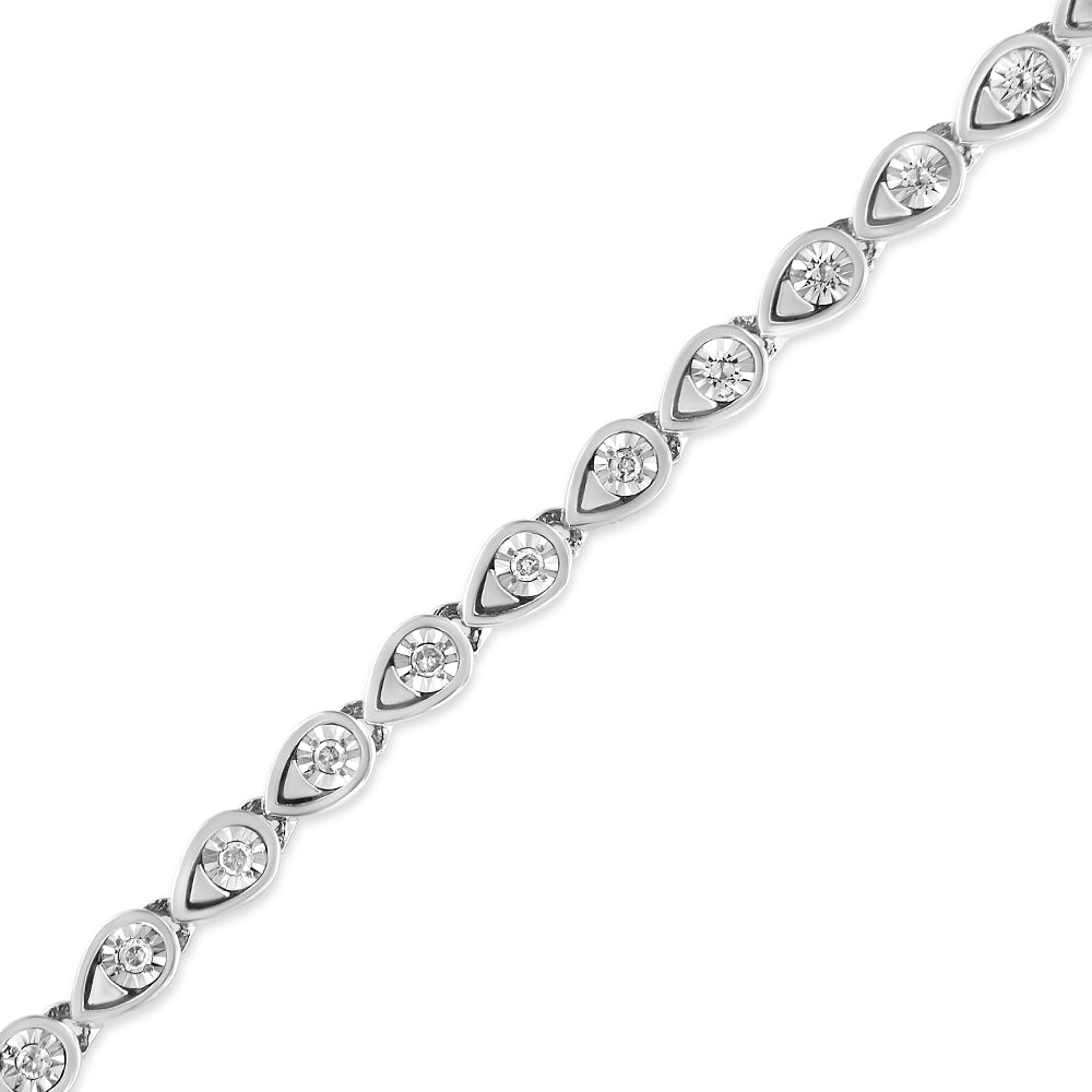 Bracciale in argento sterling 925 con maglie a pera e diamanti taglio rotondo da 1/10 ct, 7,25 pollici (colore IJ, purezza I2-I3) - Friggin Jewelry