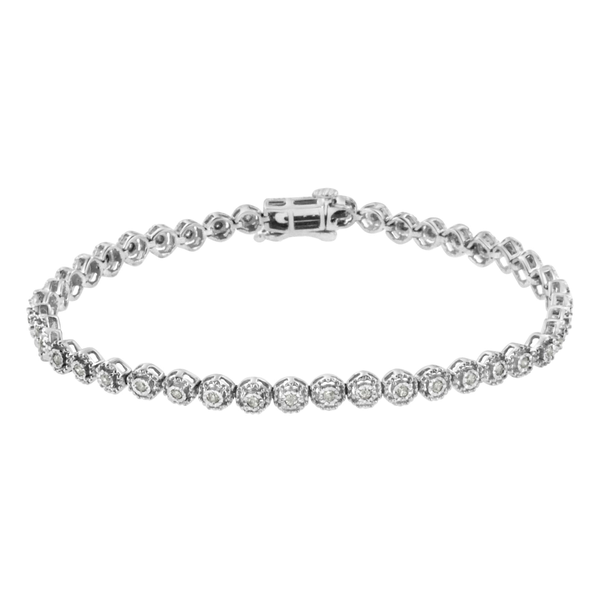 Pulsera de eslabones con bisel de diamantes redondos engastados milagrosos de 1/2 ct en plata esterlina 925 (color IJ, claridad I2-I3) - 7,25" - Friggin Jewelry