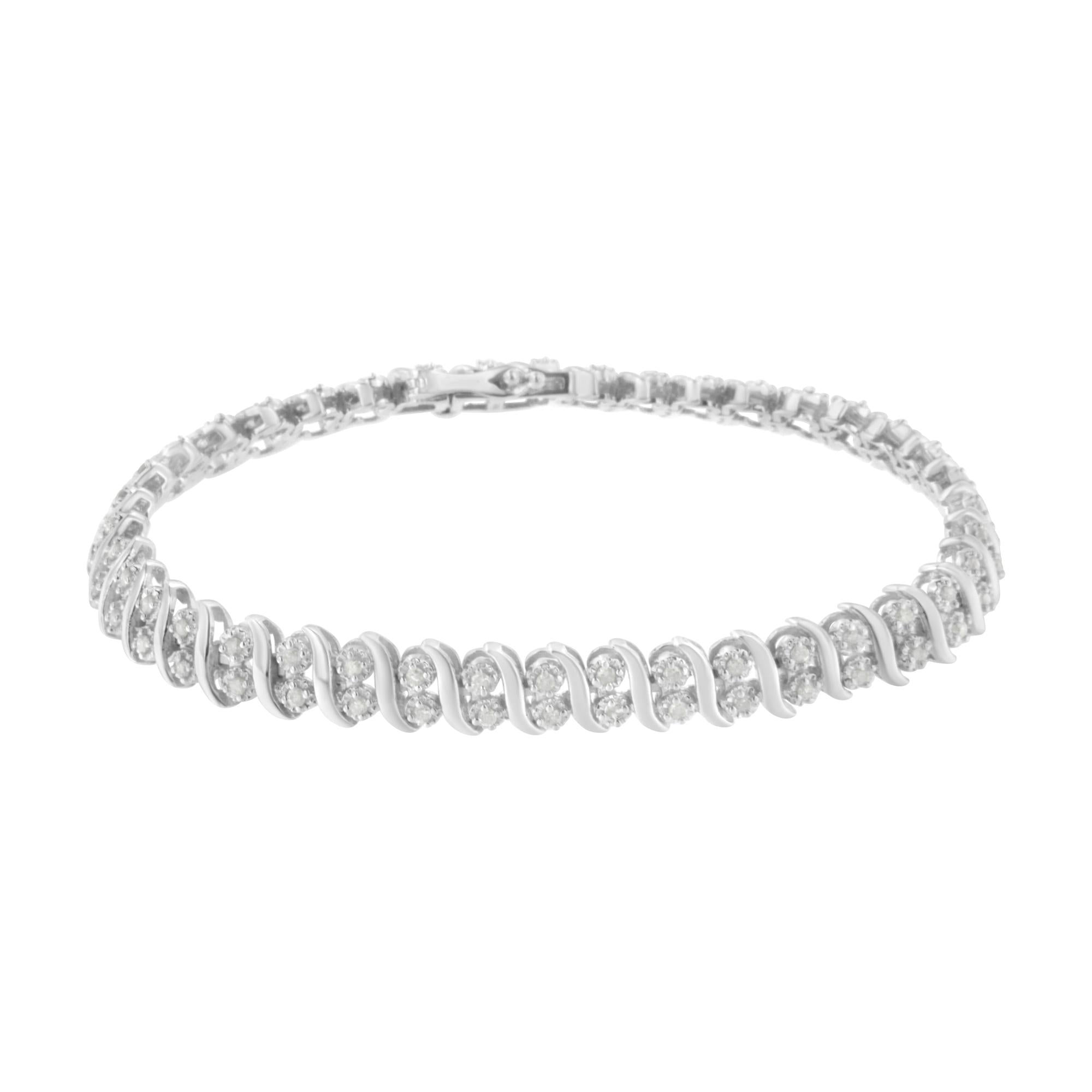 .925 Sterling Silver 1 cttw Double Row Miracle-Set Diamond Tennis Bracelet (I-J Clarity, I3 Color) - Size 7.25 - Friggin Jewelry