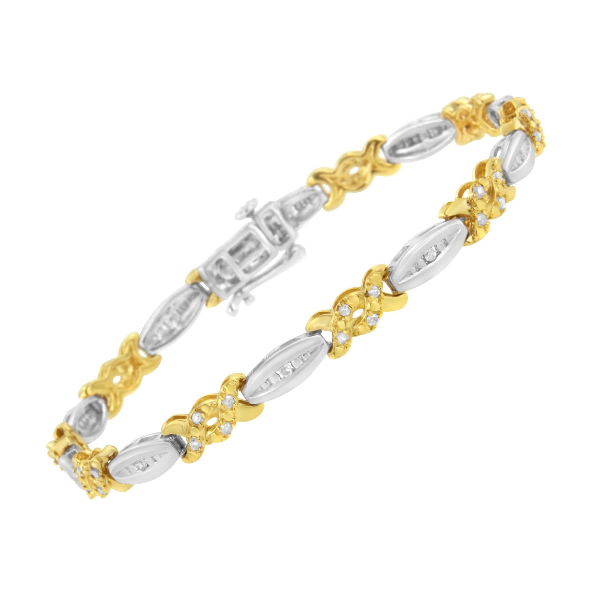 Pulsera de eslabones en X con diamantes de talla redonda engastados en canal de 1/2 ct y baño de oro amarillo de 10 quilates (color IJ, claridad I2-I3) - 7,25" - Friggin Jewelry