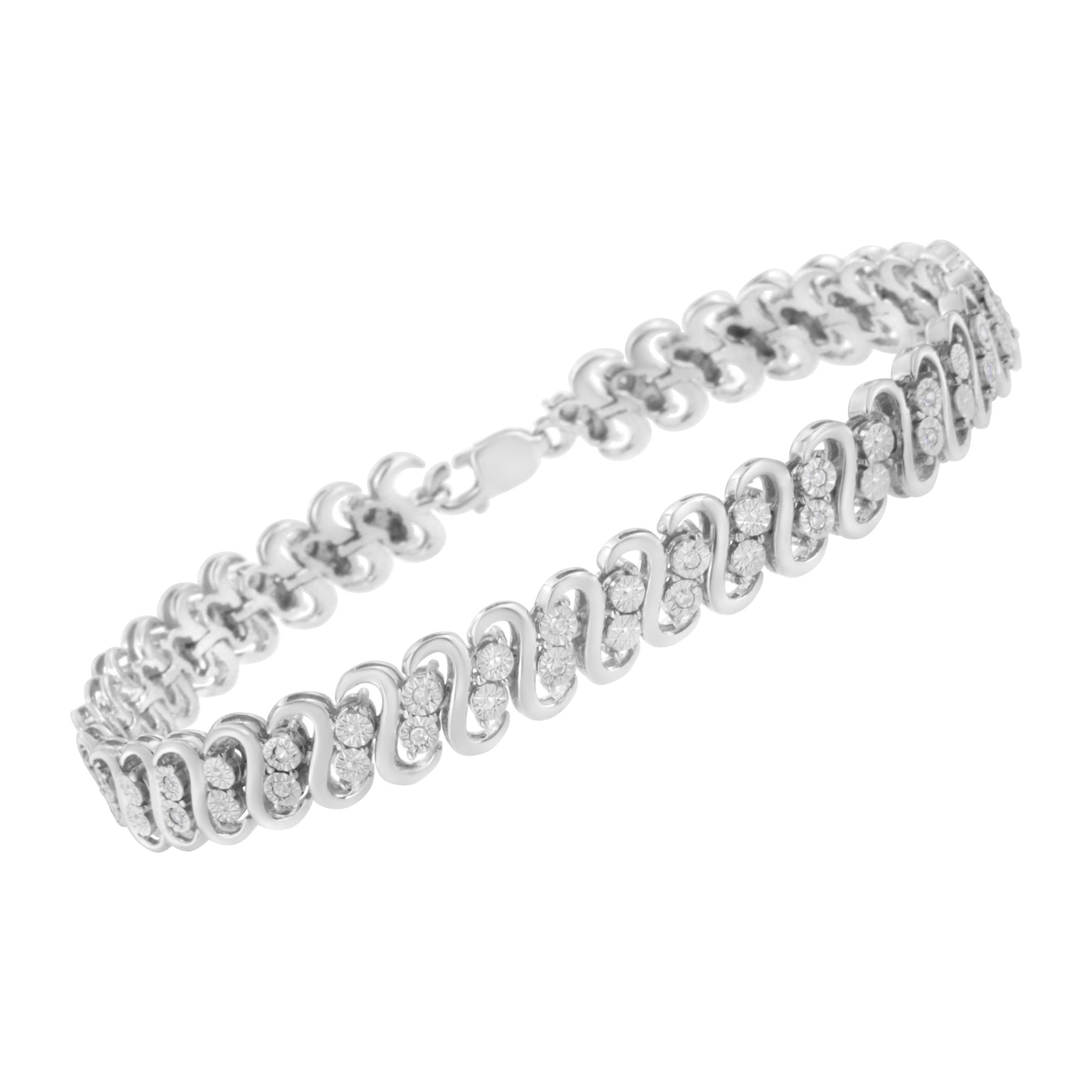 Pulsera de eslabones en forma de S con doble hilera de diamantes de talla redonda de 1/4 ct en plata de ley 925 (color IJ, claridad I2-I3) - Talla 7,25" - Friggin Jewelry