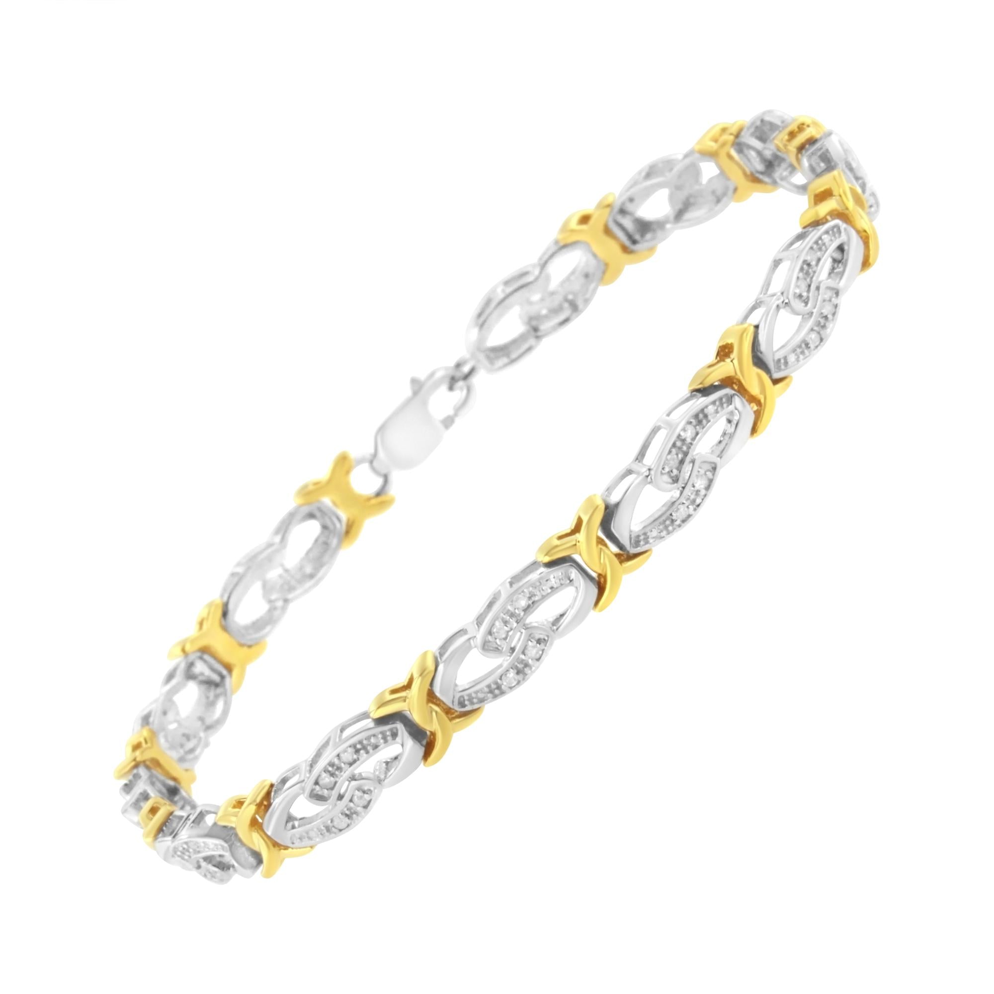 Pulsera de plata de ley chapada en oro amarillo de 10 k con diamantes de 1/4 ct y eslabones en forma de infinito (claridad IJ, color I2-I3) - Talla 7,25" - Friggin Jewelry