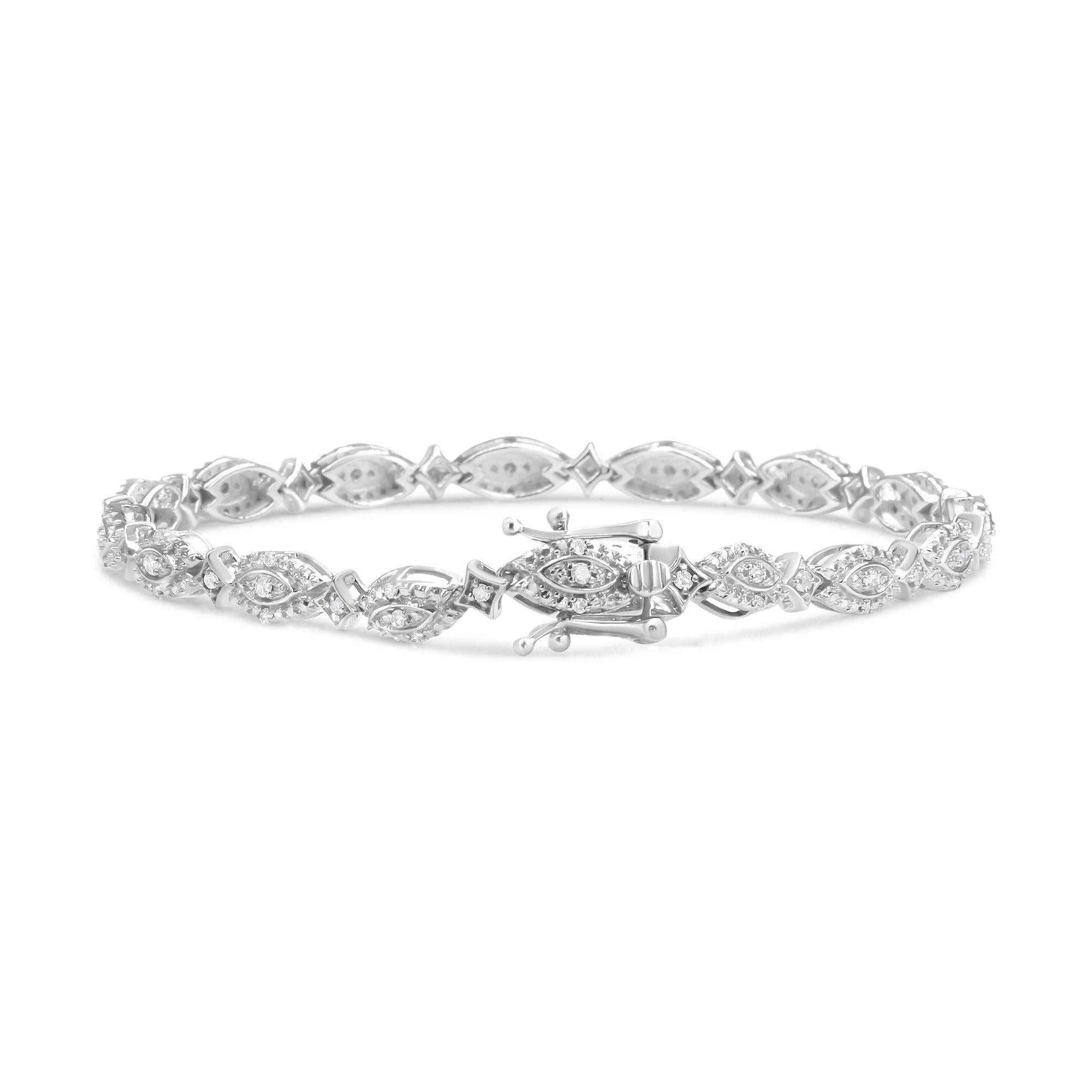 Pulsera de eslabones en plata de ley 925 con diamantes de 1/2 ct alternados en forma de marquesa y estrella (color IJ, claridad I2-I3) - 7,25" - Friggin Jewelry