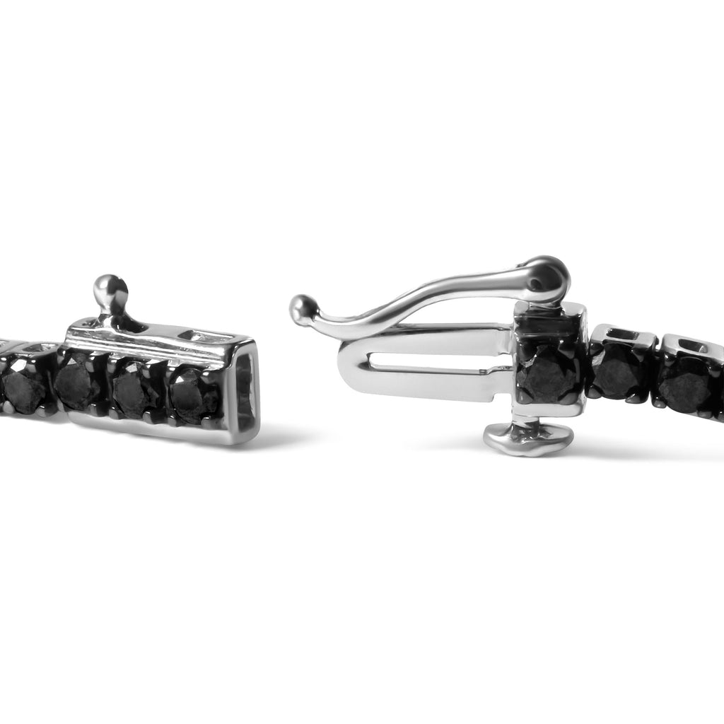.925 Sterling Silver 4-Prong Set Treated Black Round-Cut Diamond Classic Tennis Bracelet (Black Color, I2-I3 Clarity) - 7.25" - Friggin Jewelry