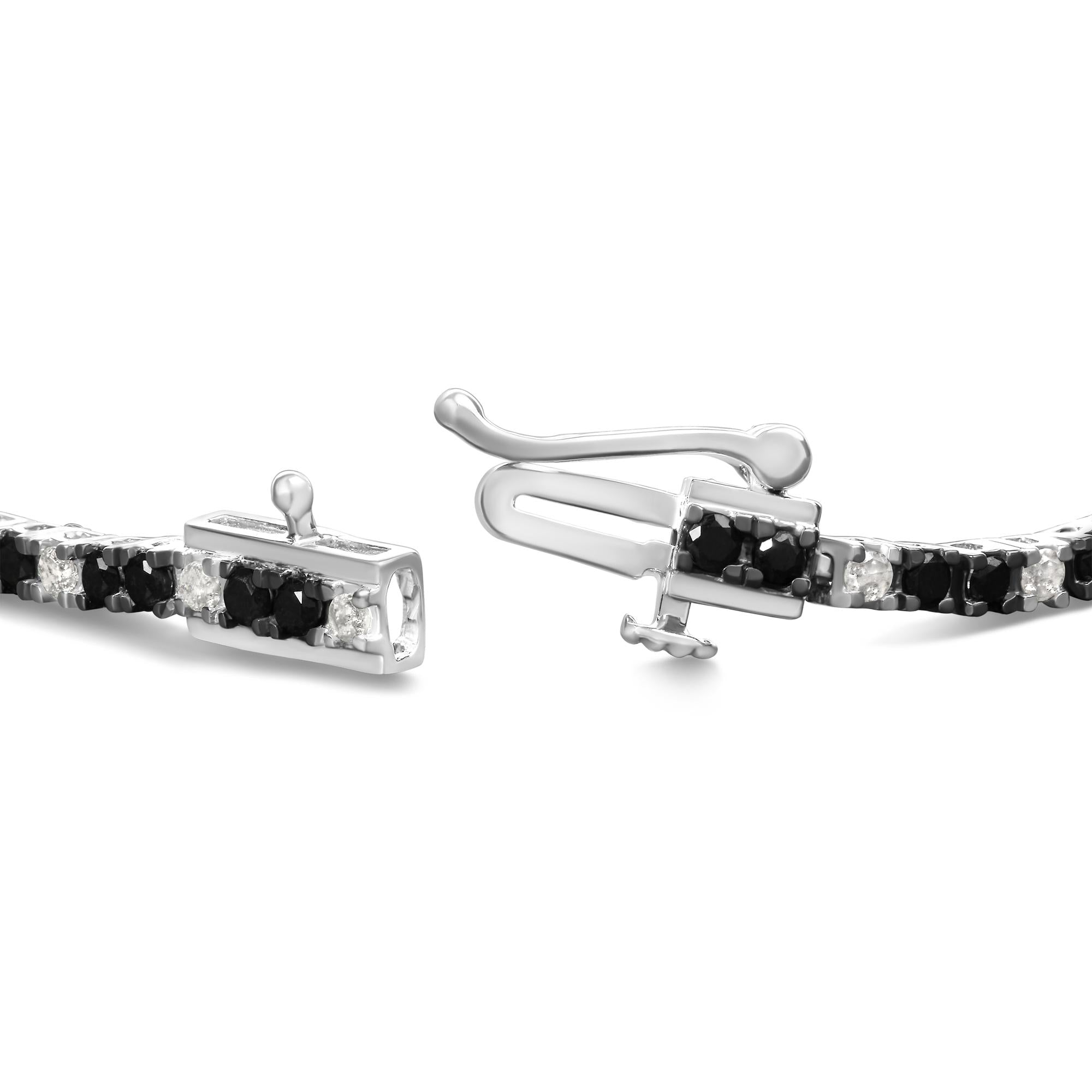 Pulsera de tenis de plata de ley 925 con diamantes blancos y negros de 2,0 quilates (color IJ, claridad I2-I3) - 18 cm - Friggin Jewelry