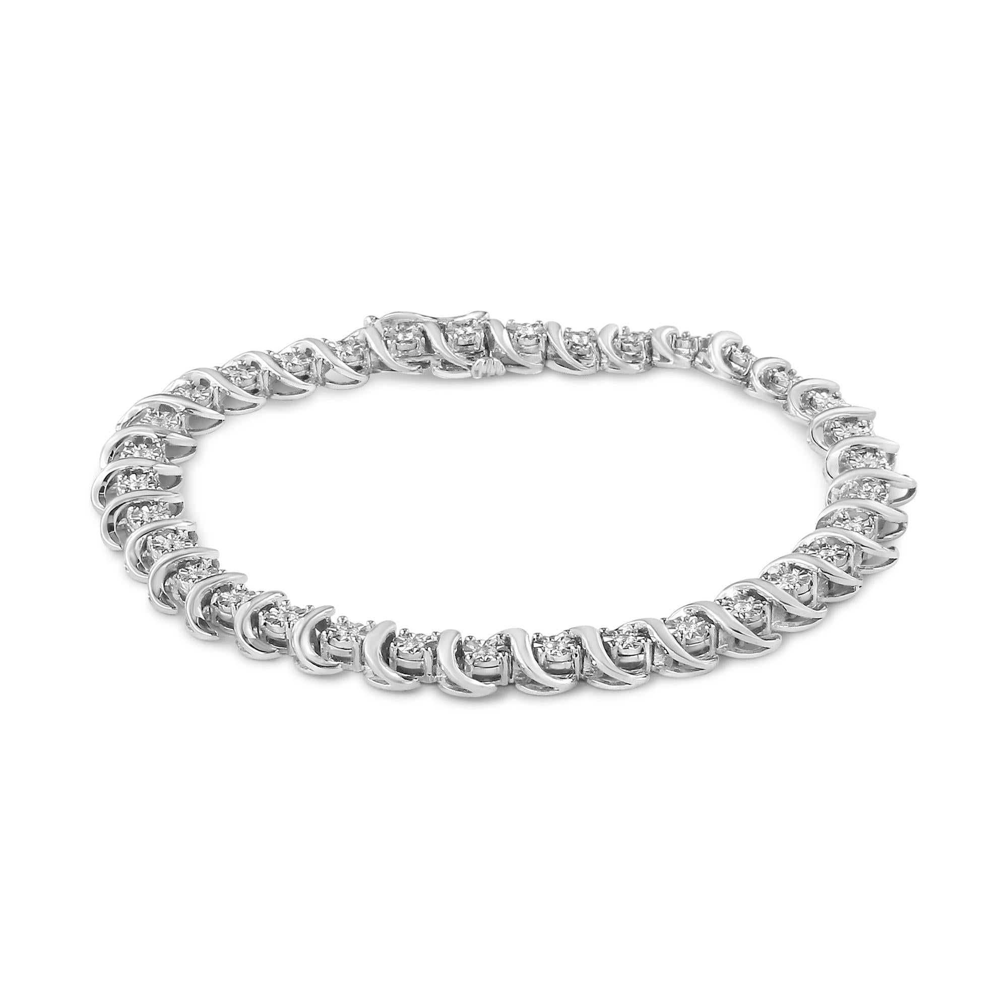 Pulsera de tenis de plata de ley 925 con diamantes de 1/3 ct engastados milagros y eslabones "S" (color IJ, claridad I3) - Talla 7,25" - Friggin Jewelry