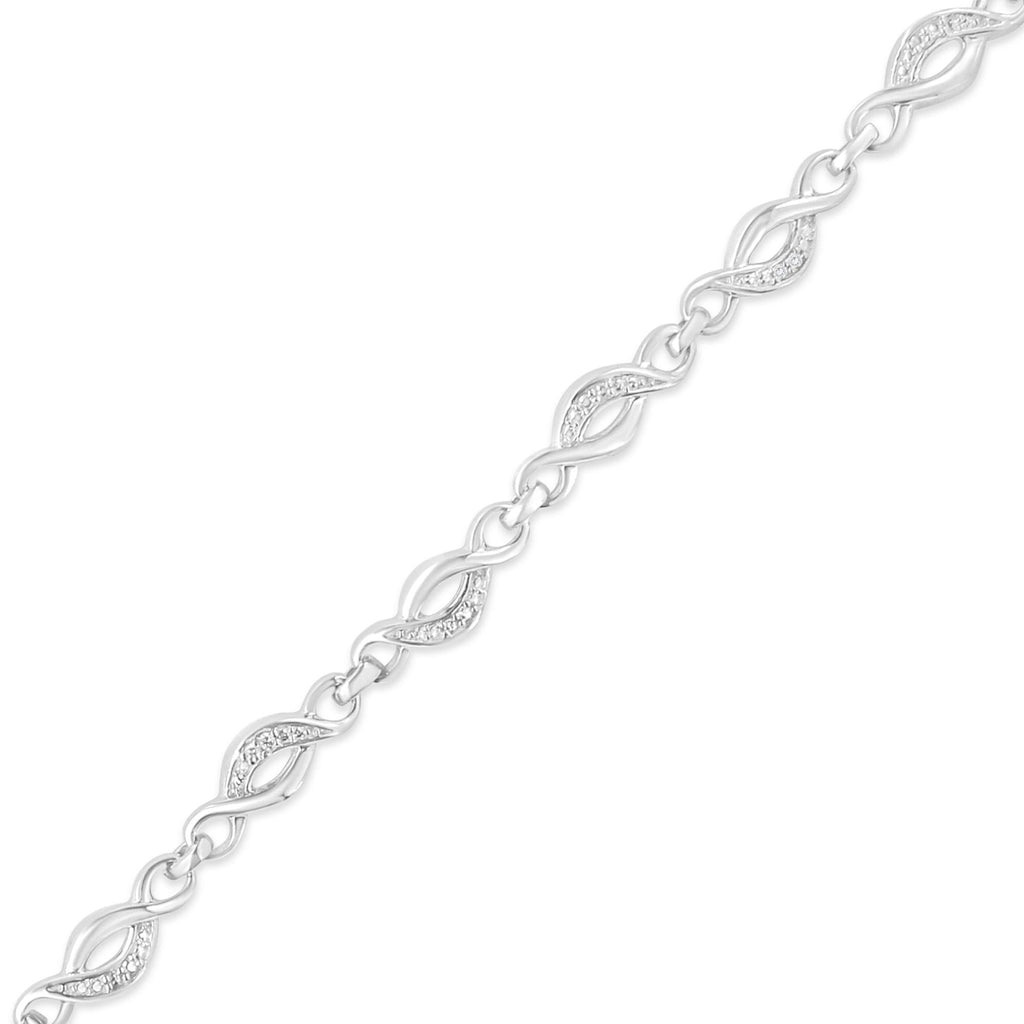 Bracciale a maglie curve a spirale con diamanti incastonati a griffe in argento sterling 925 (colore IJ, purezza I3) - 7,25" - Friggin Jewelry