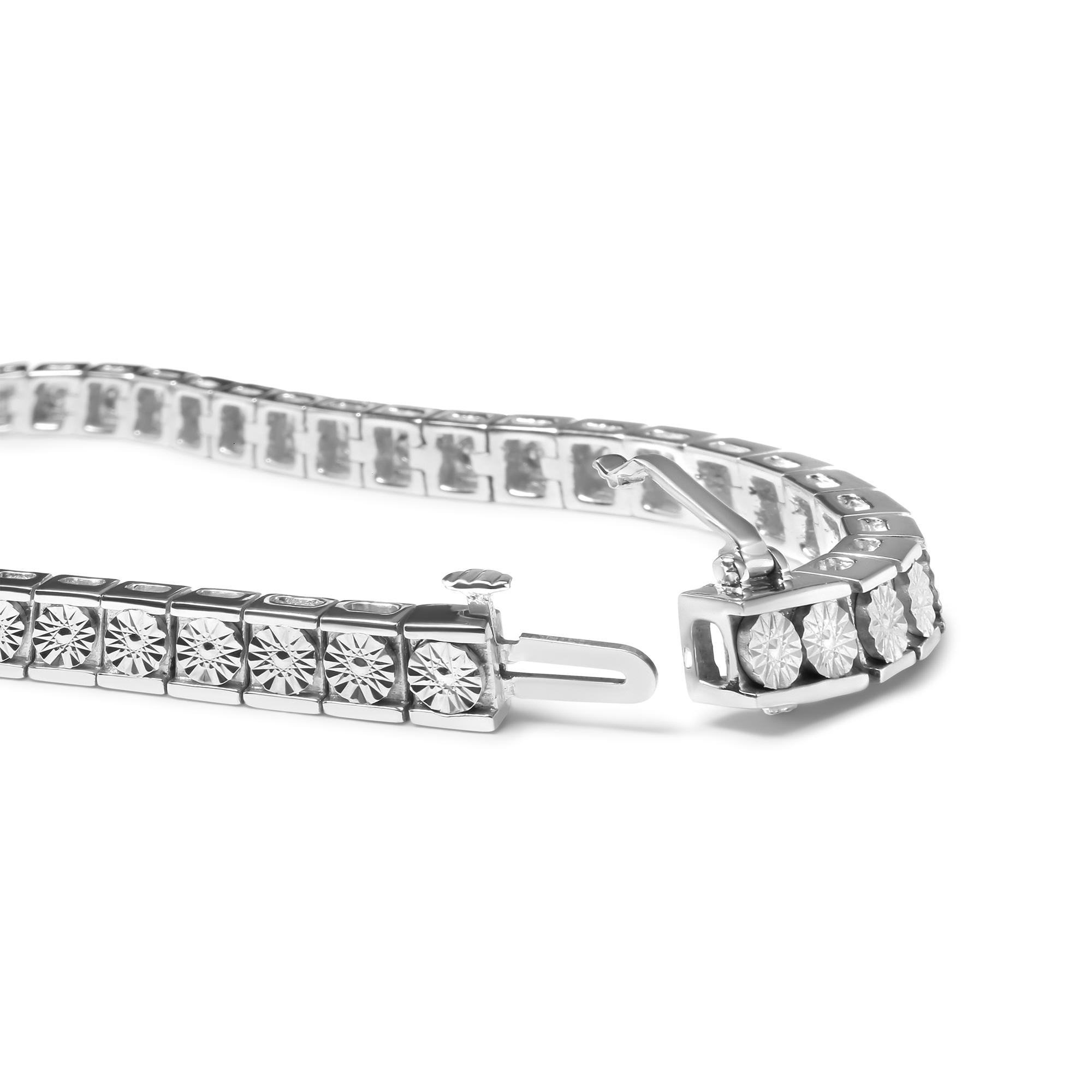 .925 Sterling Silver 1/4 Cttw Miracle Set Diamond and Bead Link 7.25" Tennis Bracelet (I-J Color, I2-I3 Clarity) - Friggin Jewelry