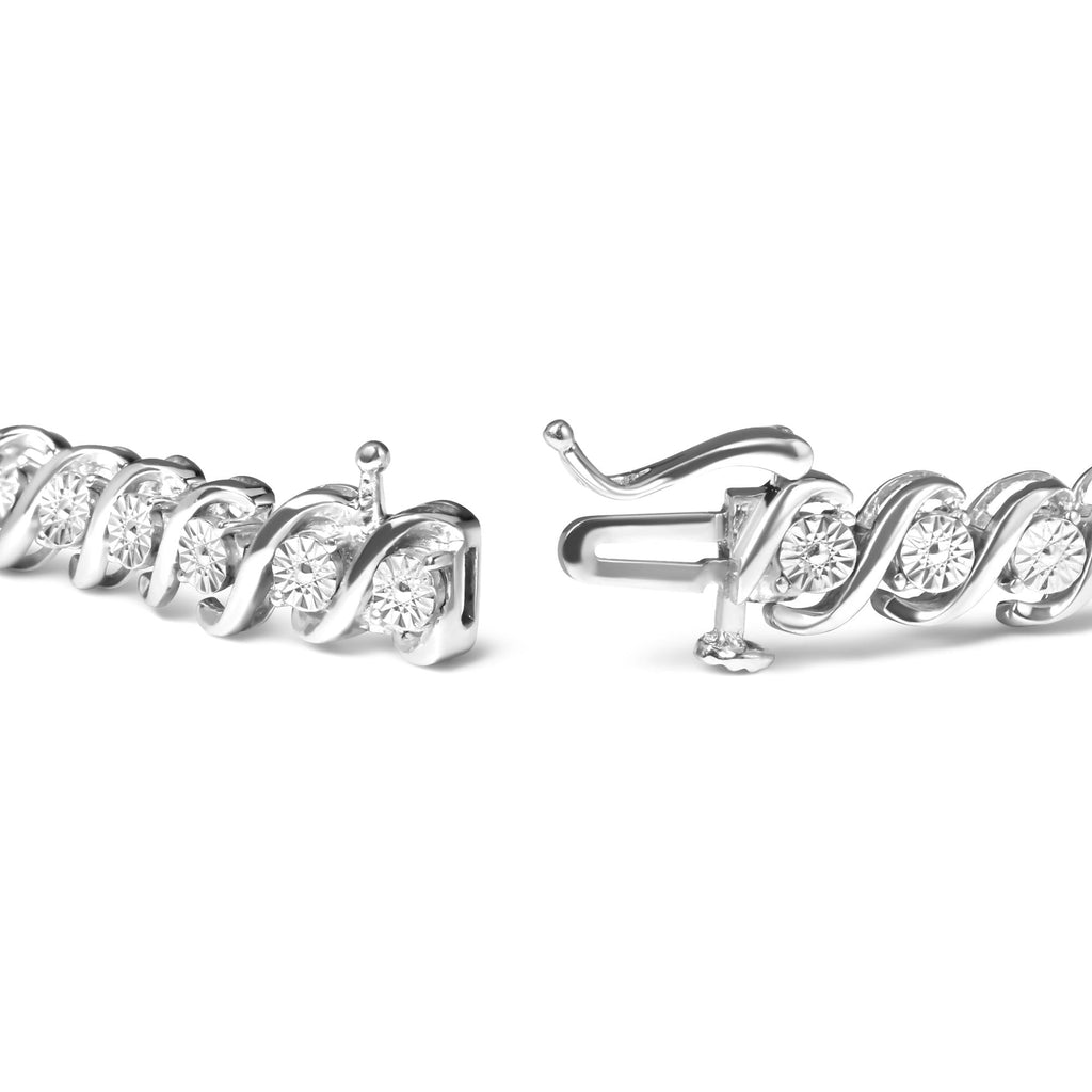 .925 Sterling Silver 1/4 Cttw Miracle Set Diamond and Beaded 7.25" Tennis Bracelet (I-J Color, I2-I3 Clarity) - Friggin Jewelry