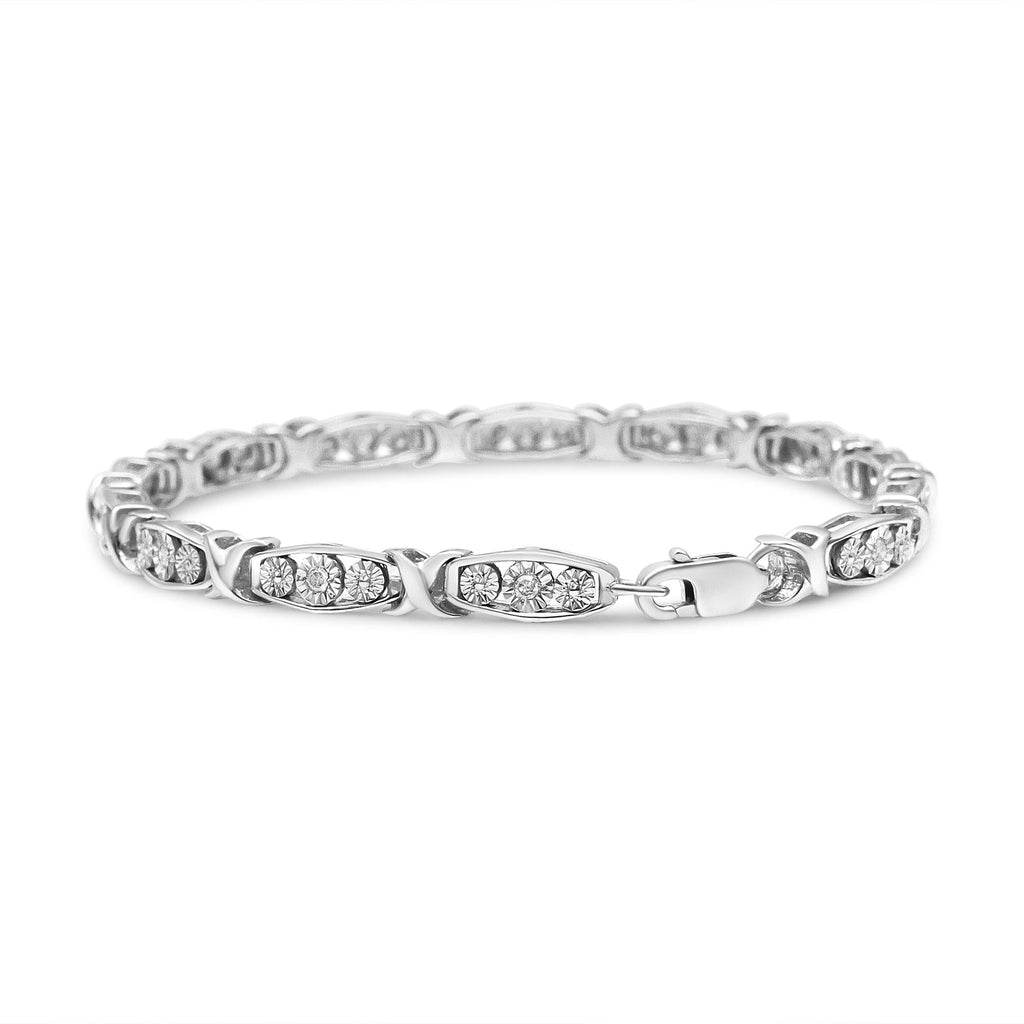Bracciale a maglie con 3 pietre in argento sterling 925 da 1/10 ct con diamanti Miracle Set (colore IJ, qualità I2-I3) - 7,25 pollici - Friggin Jewelry