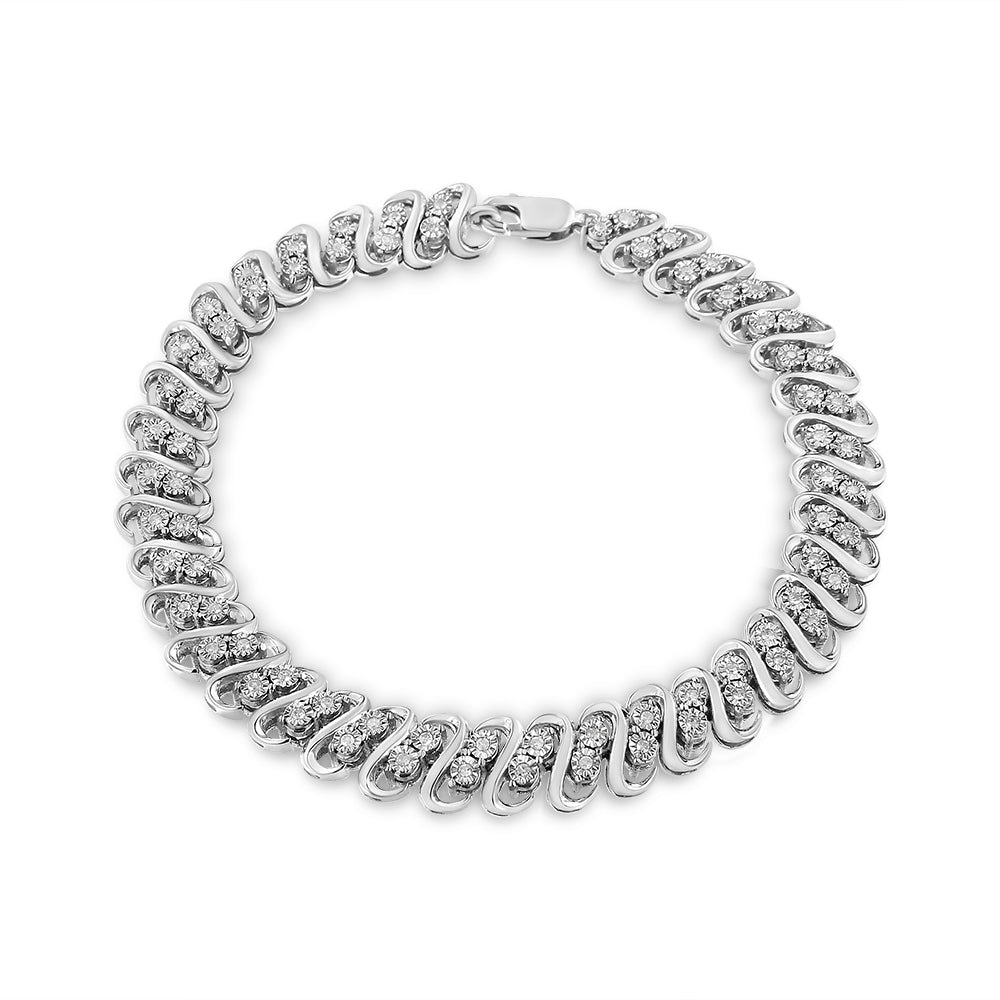 .925 Sterling 1/2 Cttw Diamond Double Row S-Link Bracelet (I-J Color, I2-I3 Clarity) - 7.25" Inches - Friggin Jewelry