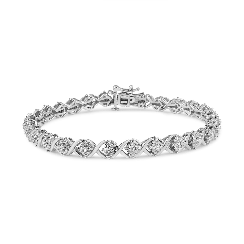 Bracciale in argento sterling 925 con diamanti taglio rotondo da 1/4 ct a "X" (colore IJ, purezza I3) - Misura 7,25" - Friggin Jewelry