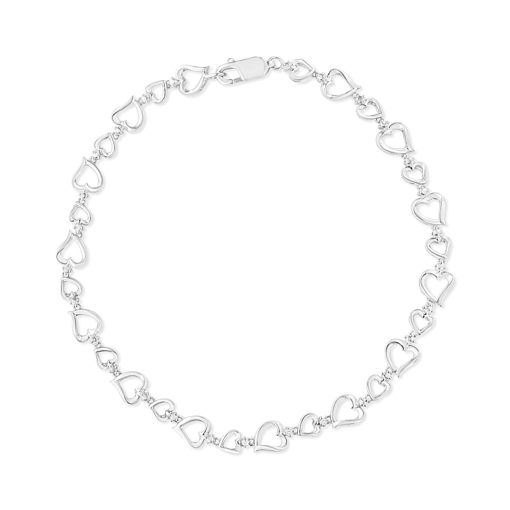 Bracciale a maglie alternate a forma di cuore con diamanti incastonati a griffe in argento sterling 925 (colore IJ, purezza I3) - 7,25" pollici - Friggin Jewelry
