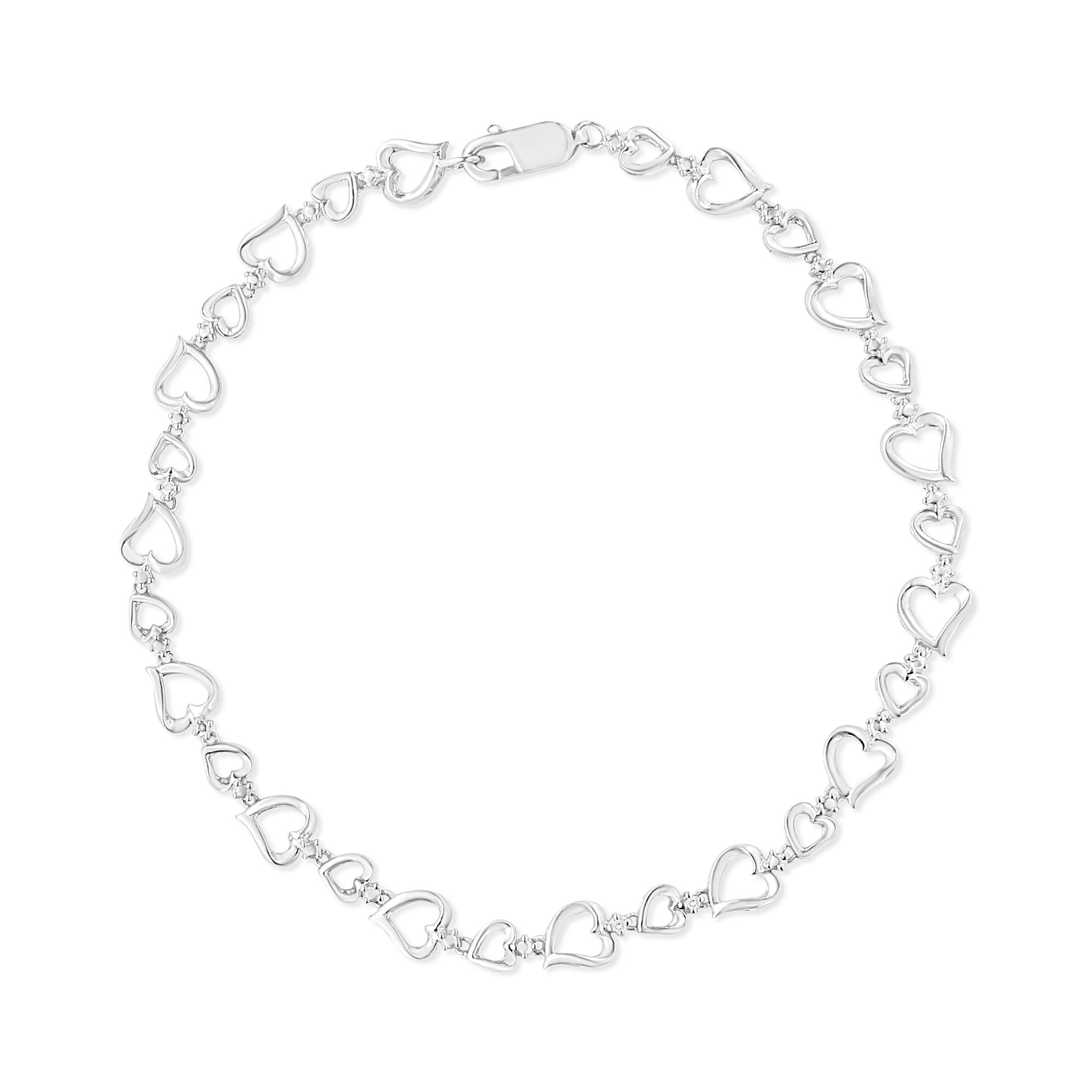 Bracciale a maglie alternate a forma di cuore con diamanti incastonati a griffe in argento sterling 925 (colore IJ, purezza I3) - 7,25" pollici - Friggin Jewelry