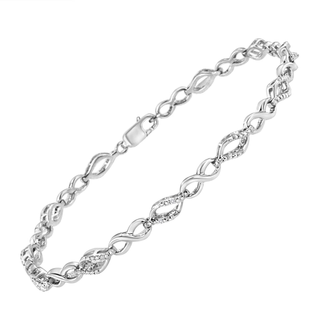 Bracciale in argento sterling 925 con maglie alternate a forma di infinito e a forma di pera e diamanti (colore IJ, purezza I3) - 7,25 pollici - Friggin Jewelry
