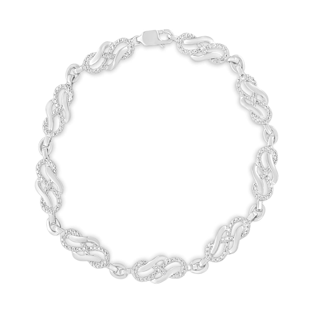 .925 Sterling Silver Prong Set Diamond Accent Infinity Weave Link 7.25" Bracelet (I-J Color, I3 Clarity) - Friggin Jewelry