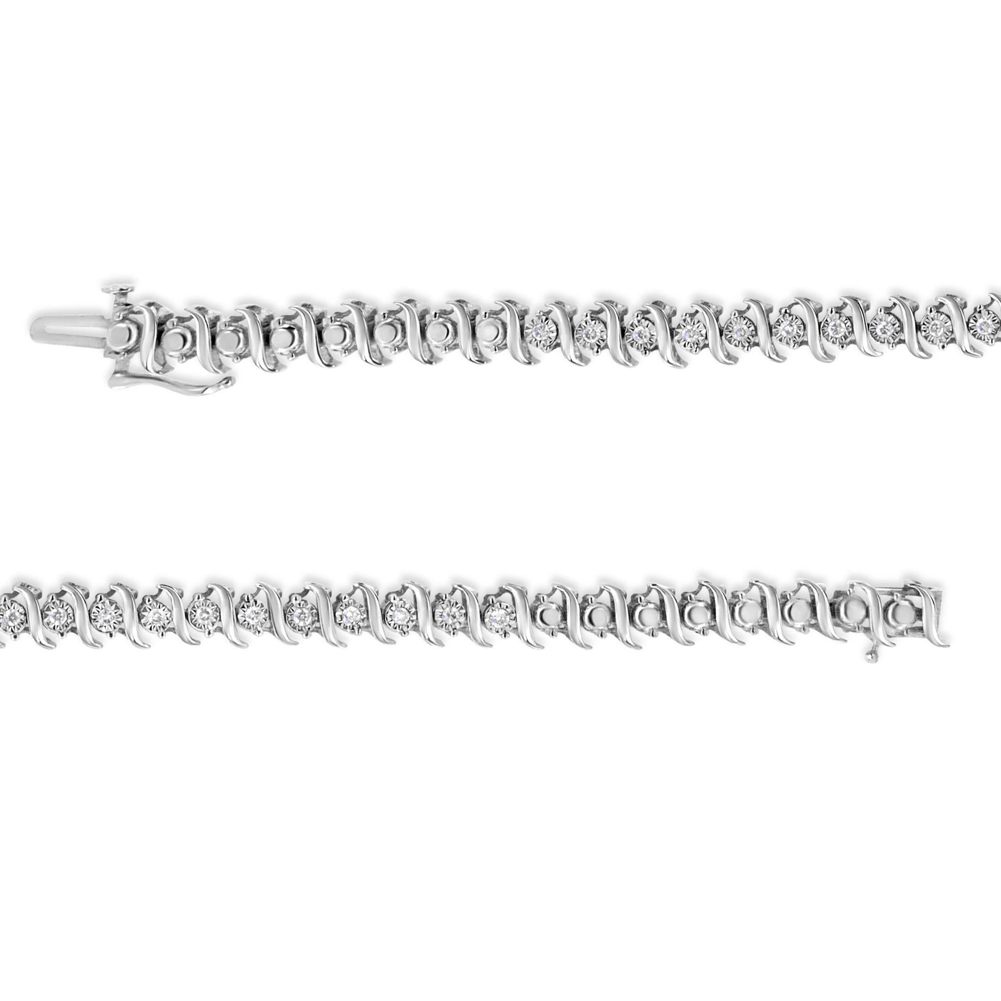 Bracciale tennis in argento sterling 925 con diamanti da 1/2 carati incastonati a forma di "S" - (colore JK, purezza I2-I3) - Misura 7,50 - Friggin Jewelry