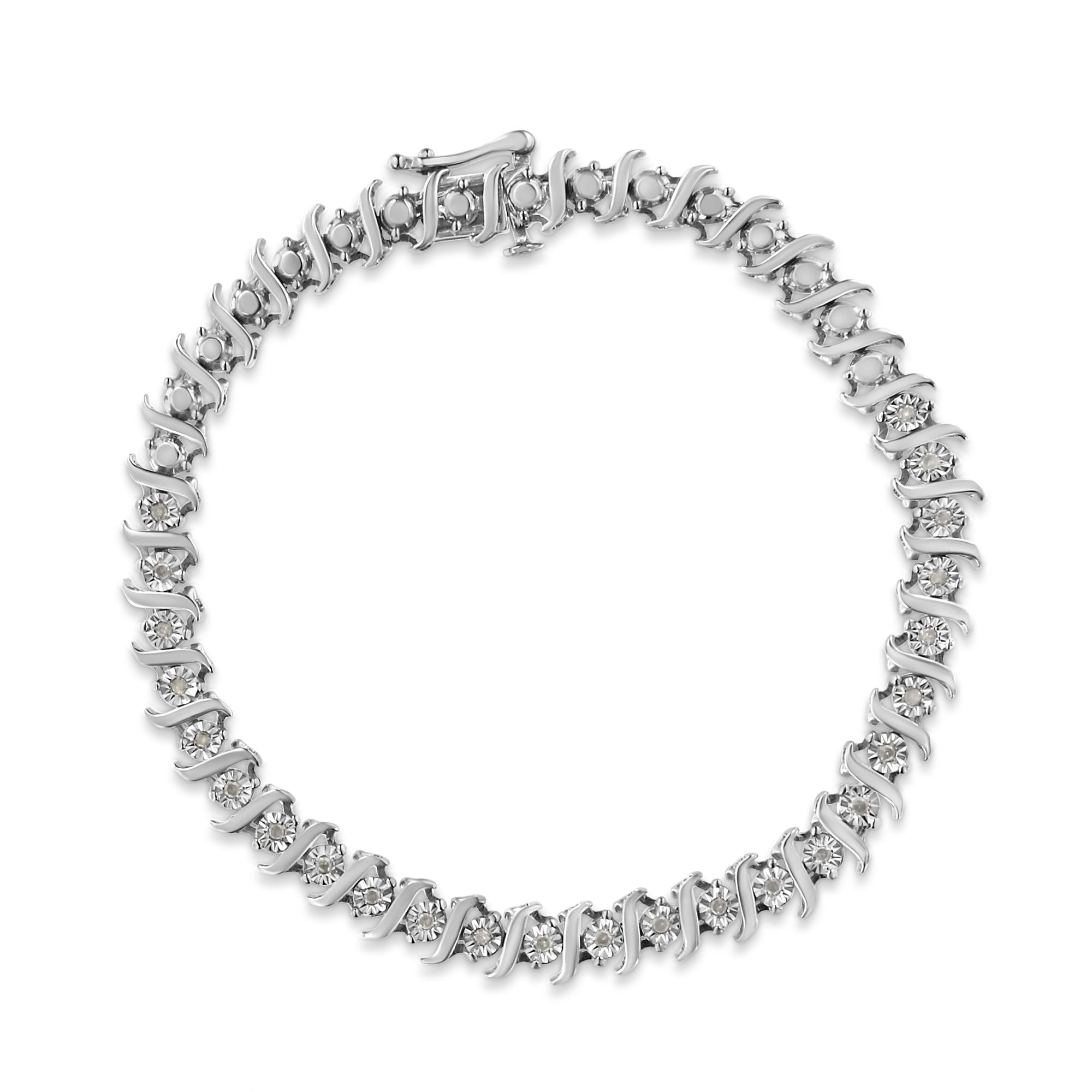 .925 Sterling Silver 1/4 Cttw Diamond Miracle-Set "S" Link Tennis Bracelet (I-J Color, I3 Clarity) - Size 7.25" Inches - Friggin Jewelry