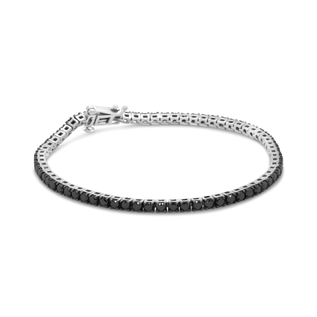 .925 Sterling Silver 4-Prong Set Treated Black Round-Cut Diamond Classic Tennis Bracelet (Black Color, I2-I3 Clarity) - 7.25" - Friggin Jewelry