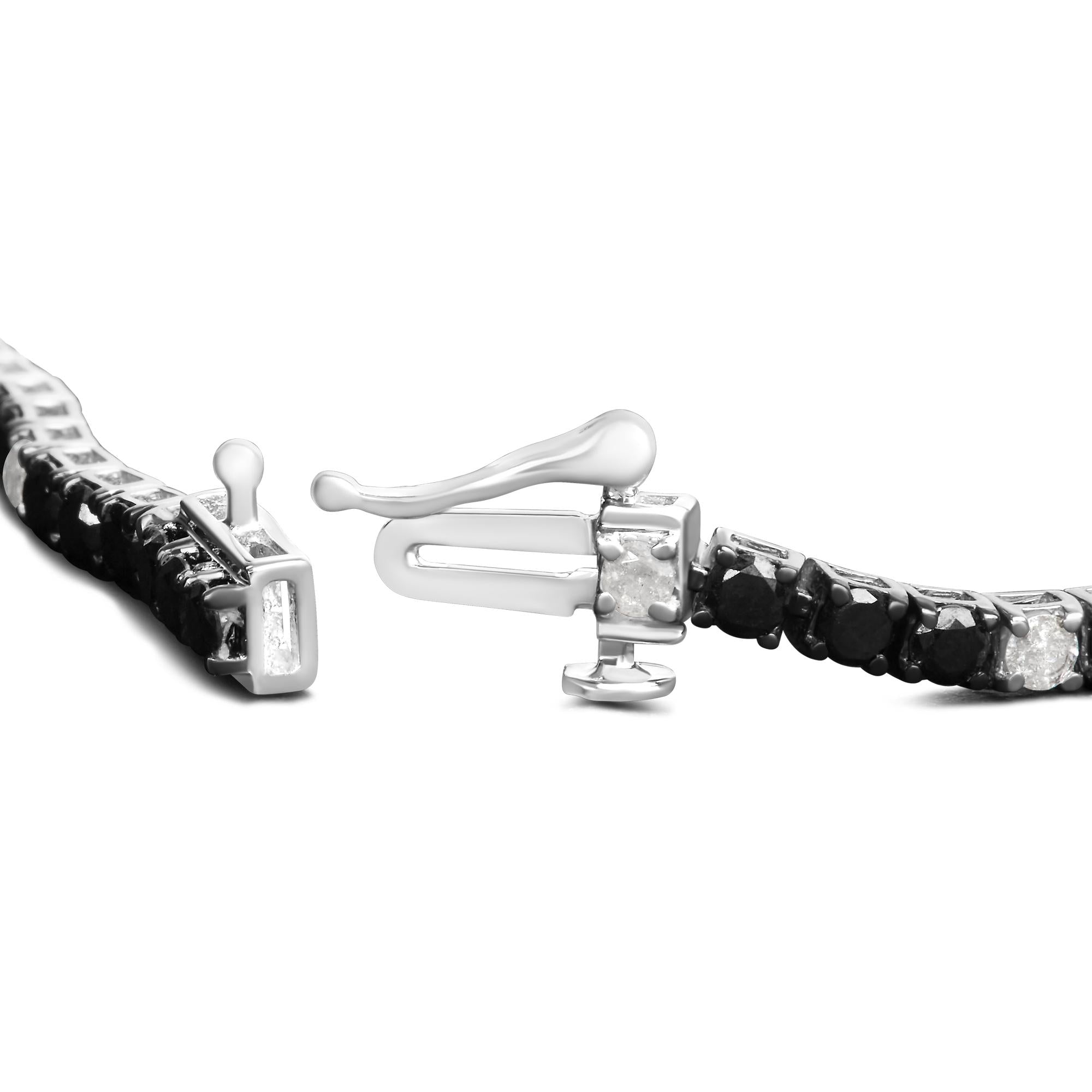 .925 Sterling Silver Black and White Diamond Tennis Bracelet (I-J Color, I2-I3 Clarity) - 7.25" Inches - Friggin Jewelry Premium