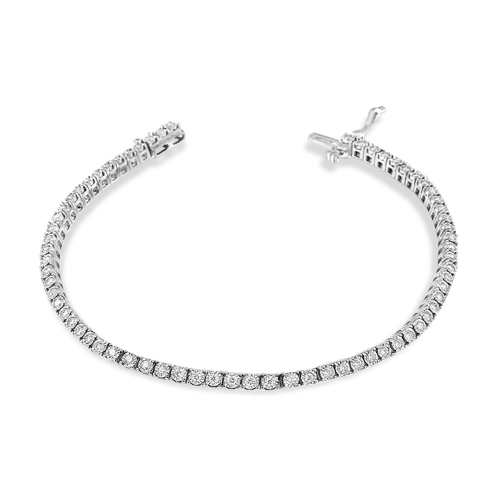 Pulsera de tenis de oro blanco de 14 quilates con diamantes cultivados en laboratorio de talla redonda engastados milagrosos de 1,0 quilates (color FG, claridad VS2-SI1), talla 18 cm - Friggin Jewelry
