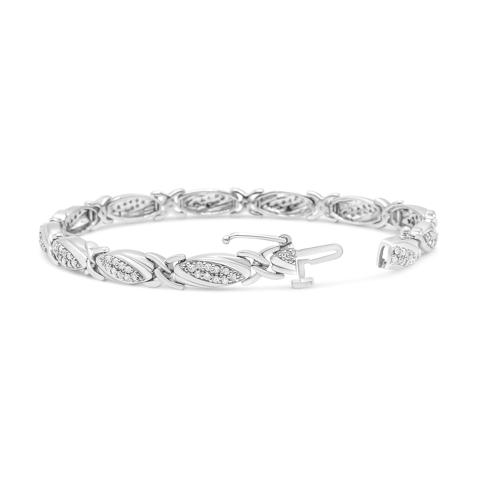 Bracciale a X in argento sterling 925 con diamanti rotondi da 1,00 ct (colore IJ, purezza I2-I3) - Misura 7,25" - Friggin Jewelry