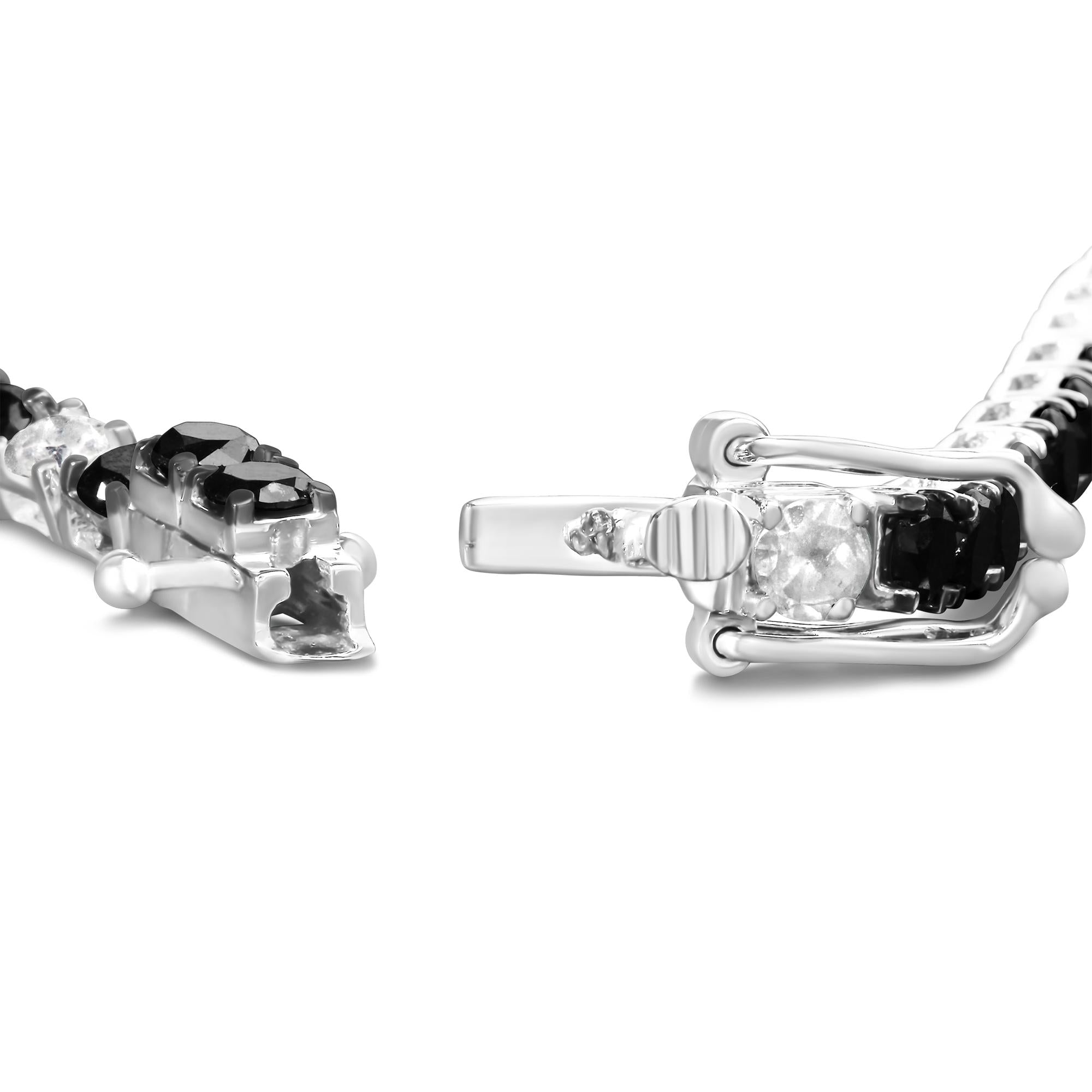 .925 Sterling Silver Black and White Diamond Tennis Bracelet (I-J Color, I2-I3 Clarity) - 7.25" Inches - Friggin Jewelry Premium
