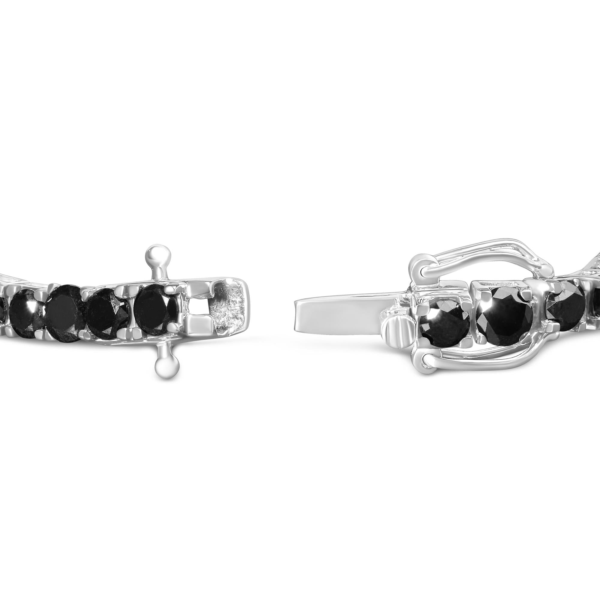 .925 Sterling Silver 4-Prong Set Treated Black Round-Cut Diamond Classic Tennis Bracelet (Black Color, I2-I3 Clarity) - 7.25" - Friggin Jewelry