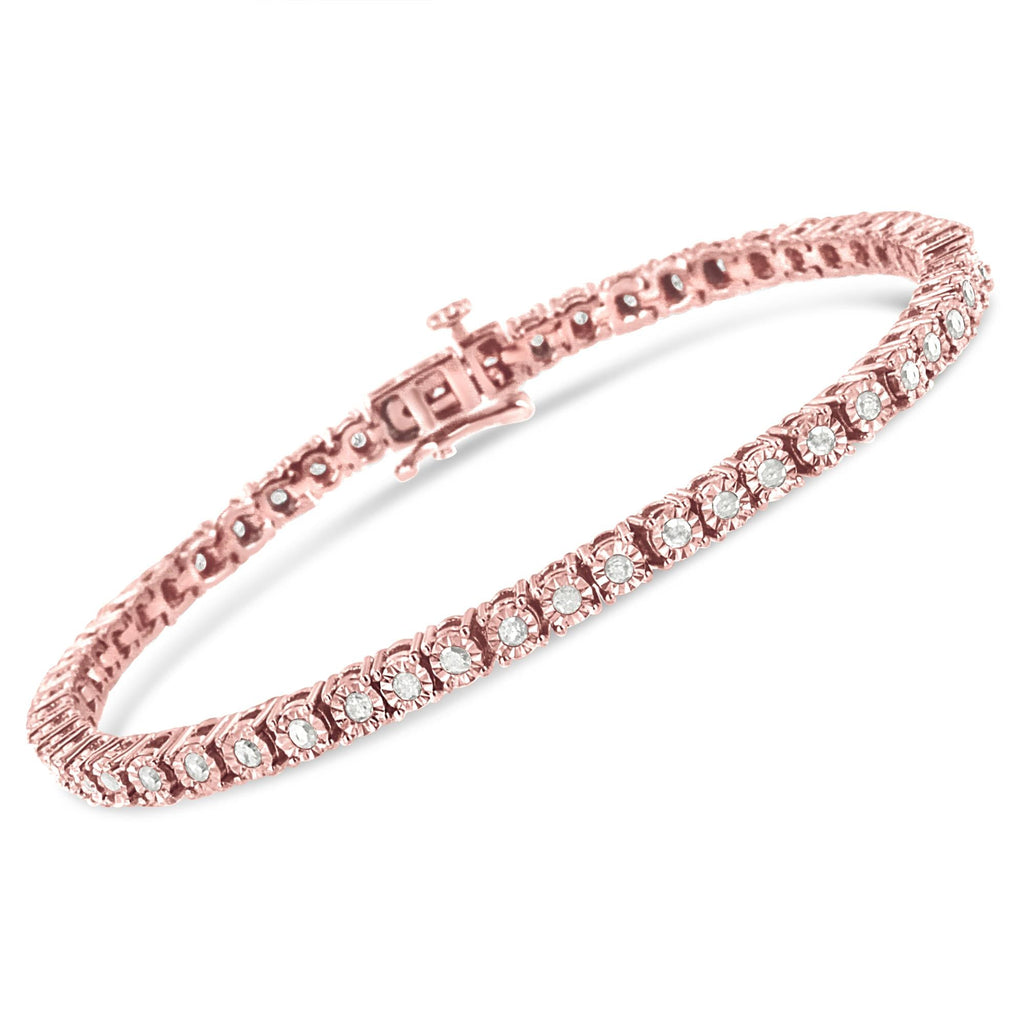 Bracciale tennis in argento sterling 925 con diamanti taglio brillante da 1,0 ct e montatura a sfaccettato (colore IJ, purezza I3) - Friggin Jewelry