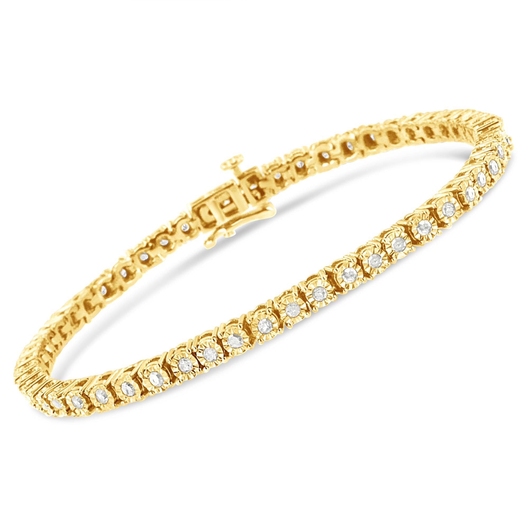 Bracciale tennis in argento sterling 925 con diamanti taglio brillante da 1,0 ct e montatura a sfaccettato (colore IJ, purezza I3) - Friggin Jewelry