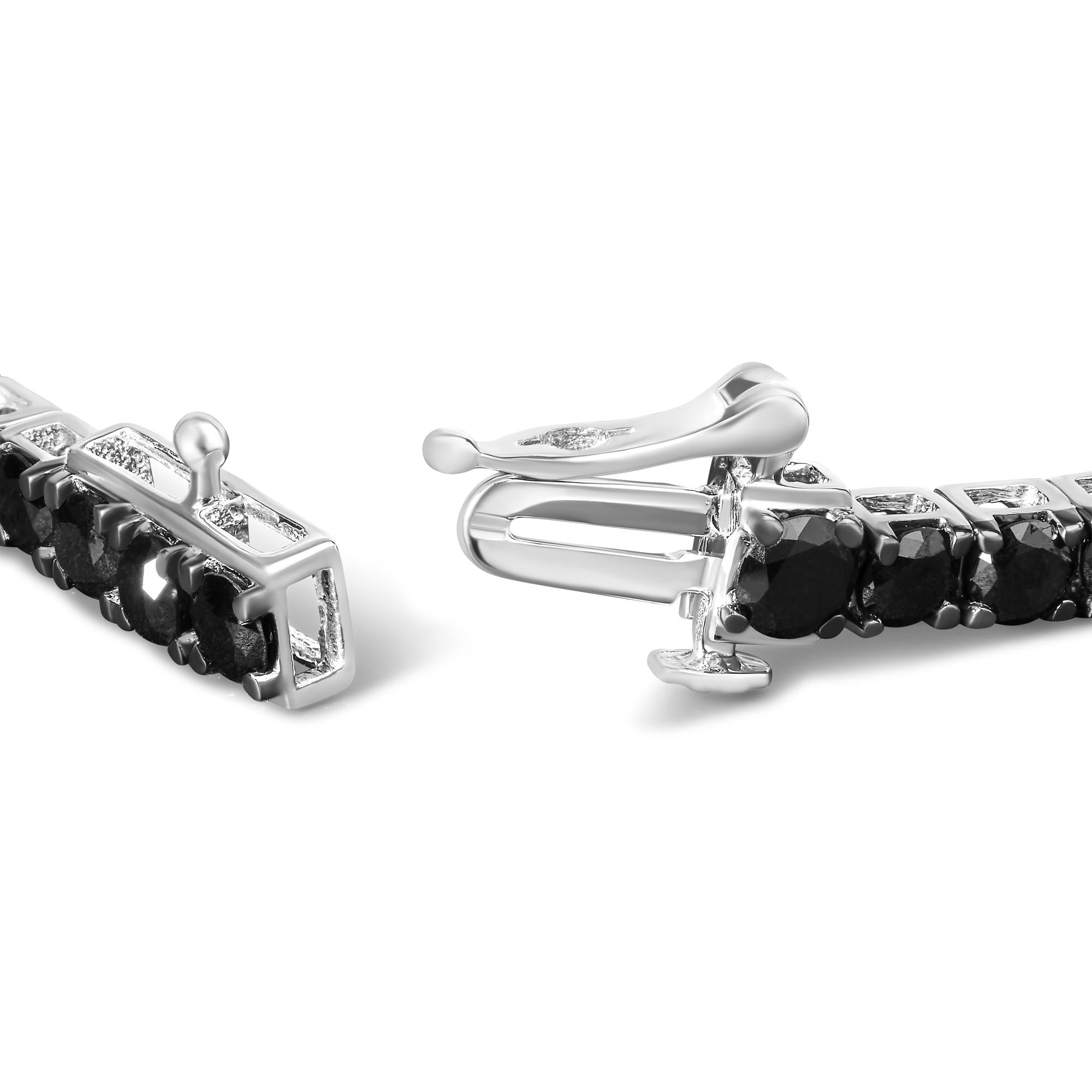.925 Sterling Silver 4-Prong Set Treated Black Round-Cut Diamond Classic Tennis Bracelet (Black Color, I2-I3 Clarity) - 7.25" - Friggin Jewelry