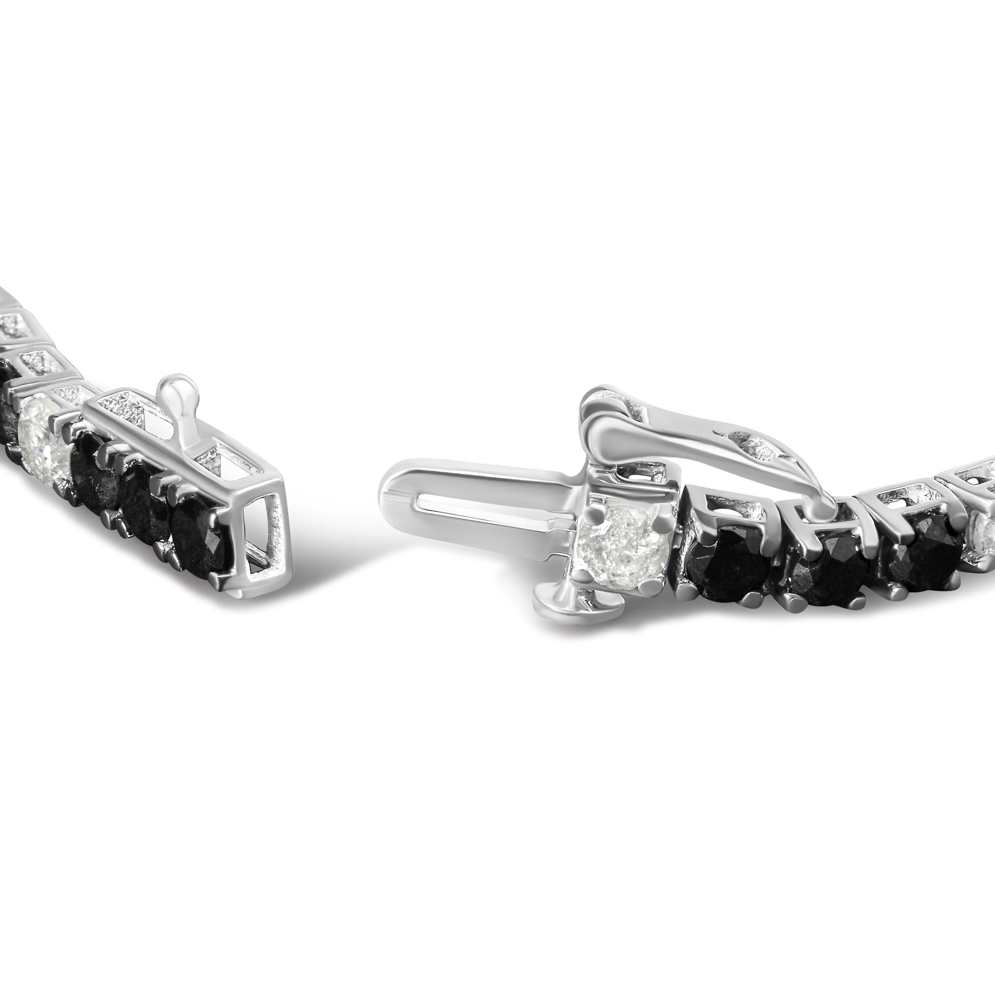 .925 Sterling Silver Black and White Diamond Tennis Bracelet (I-J Color, I2-I3 Clarity) - 7.25" Inches - Friggin Jewelry Premium