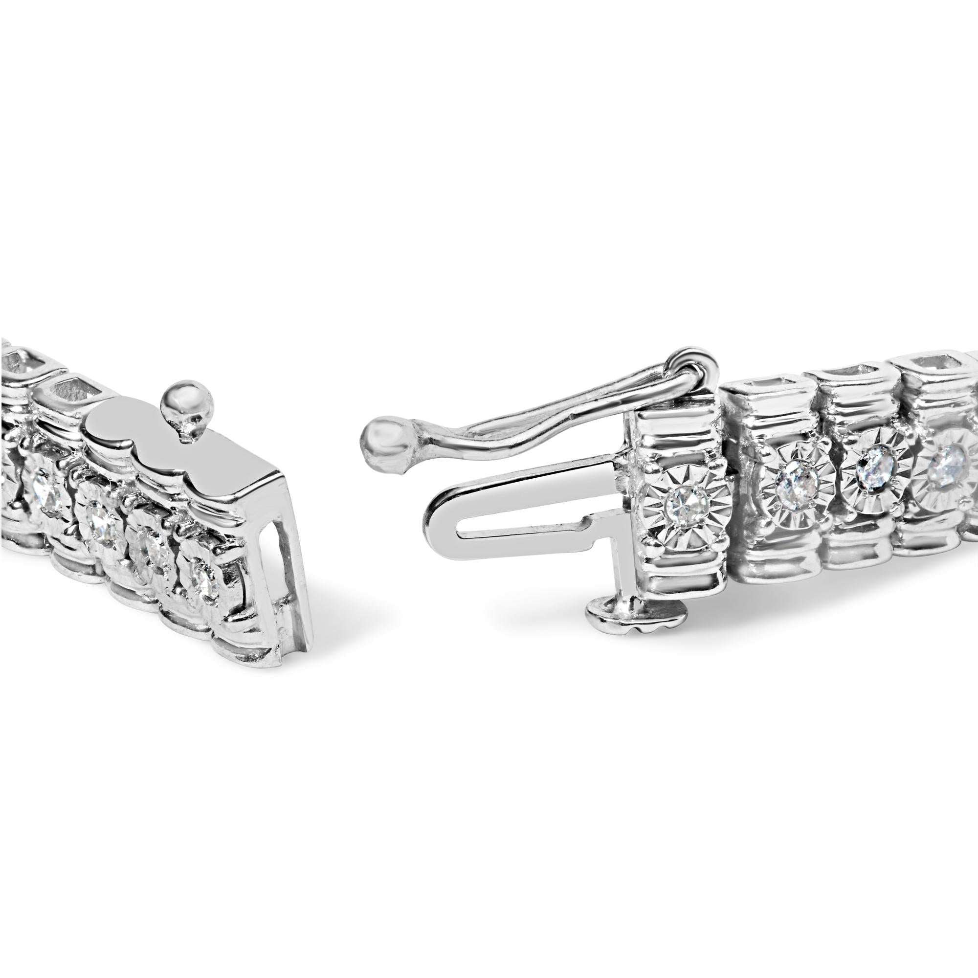 .925 Sterling Silver 1.0 Cttw Diamond Collar Line Link Bracelet (I-J Color, I1-I2 Clarity) - Size 7.25" Inches - Friggin Jewelry