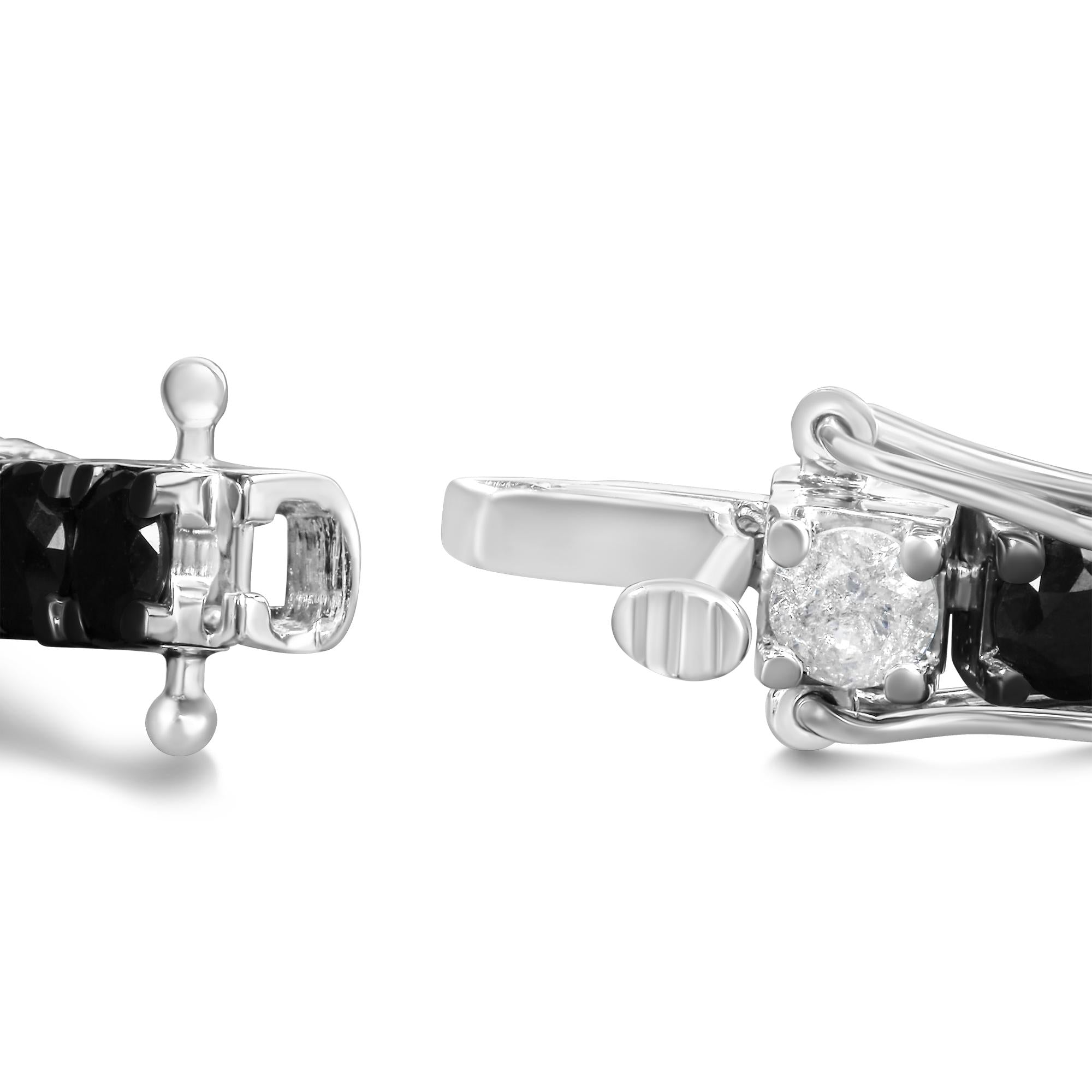 .925 Sterling Silver Black and White Diamond Tennis Bracelet (I-J Color, I2-I3 Clarity) - 7.25" Inches - Friggin Jewelry Premium