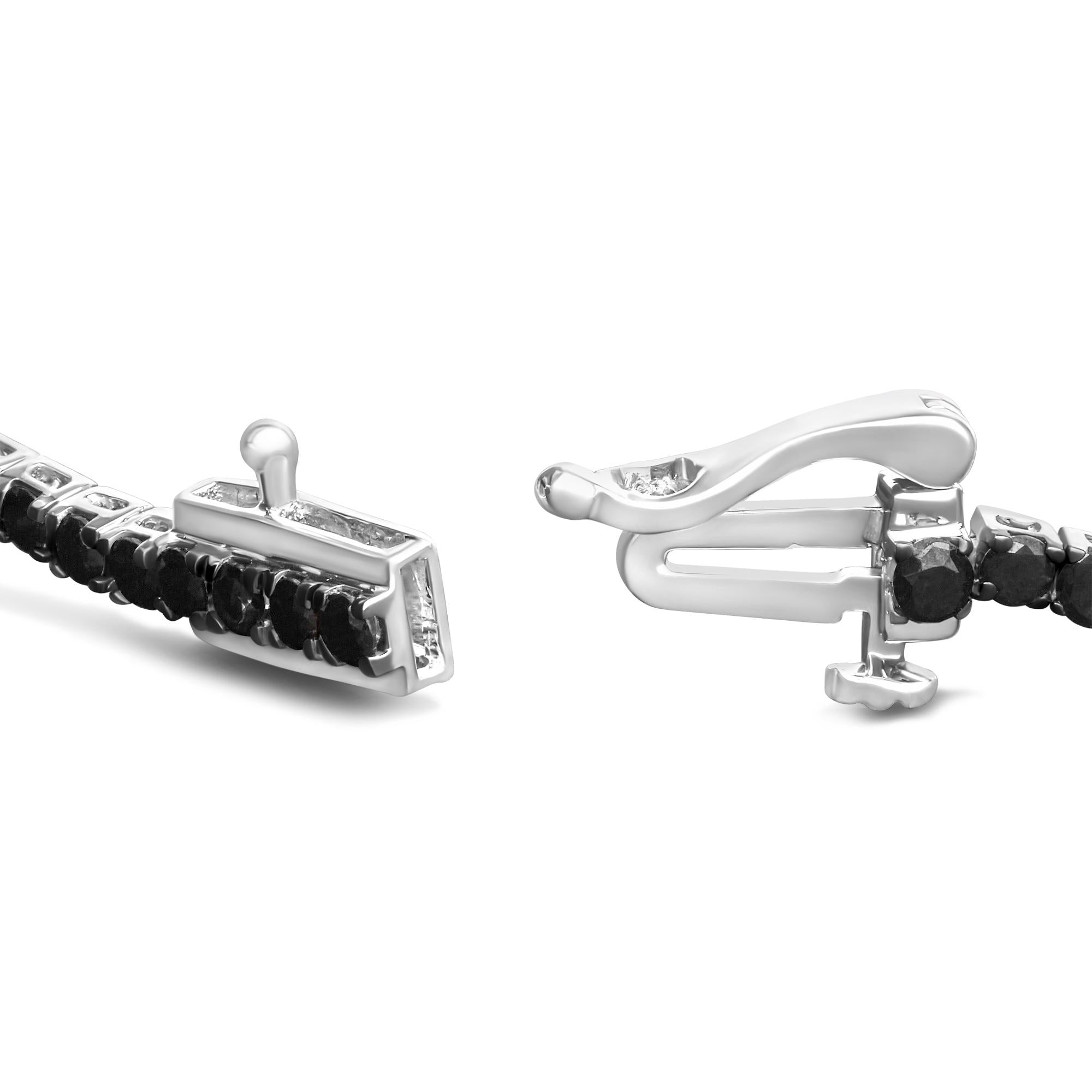 .925 Sterling Silver 4-Prong Set Treated Black Round-Cut Diamond Classic Tennis Bracelet (Black Color, I2-I3 Clarity) - 7.25" - Friggin Jewelry
