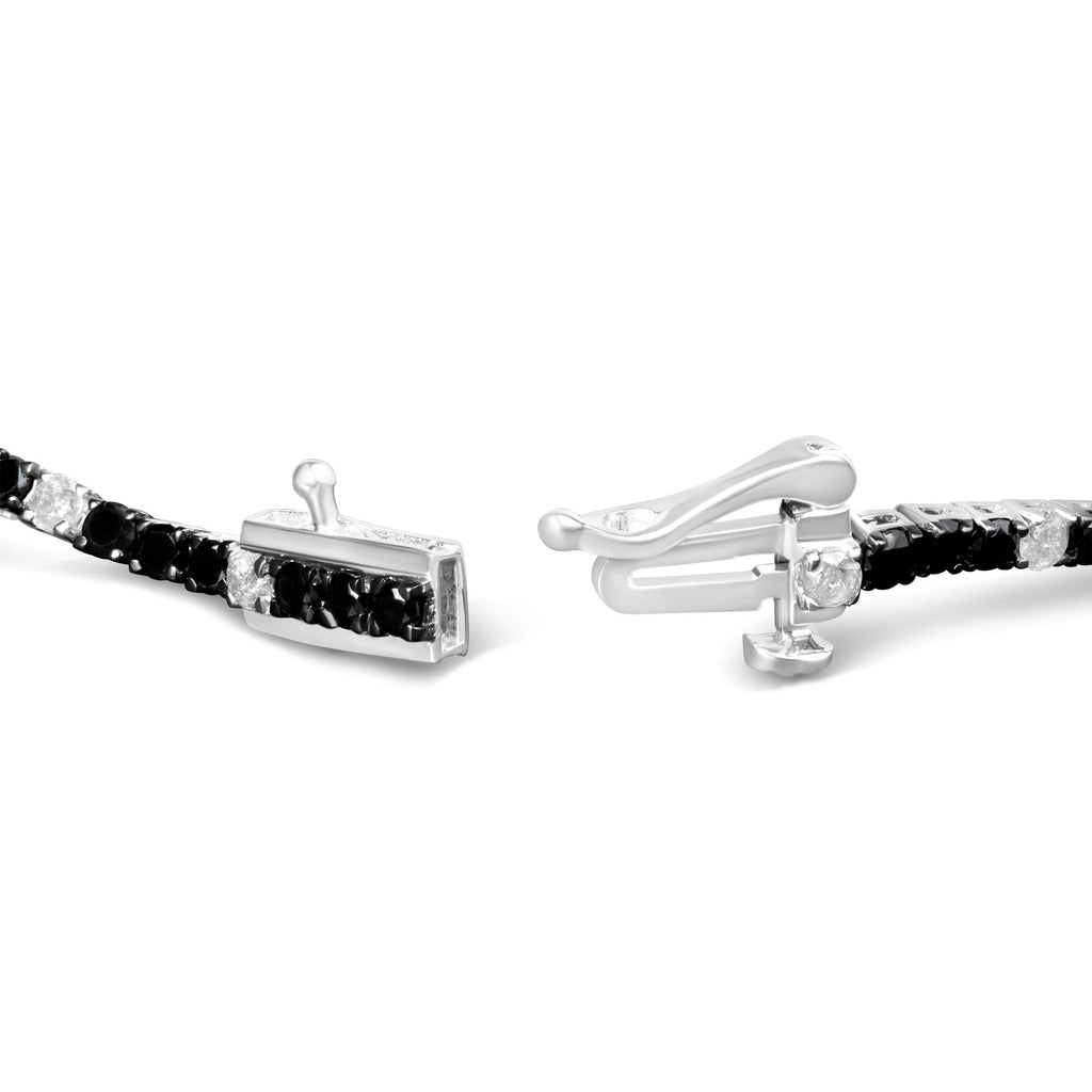 .925 Sterling Silver Black and White Diamond Tennis Bracelet (I-J Color, I2-I3 Clarity) - 7.25" Inches - Friggin Jewelry Premium