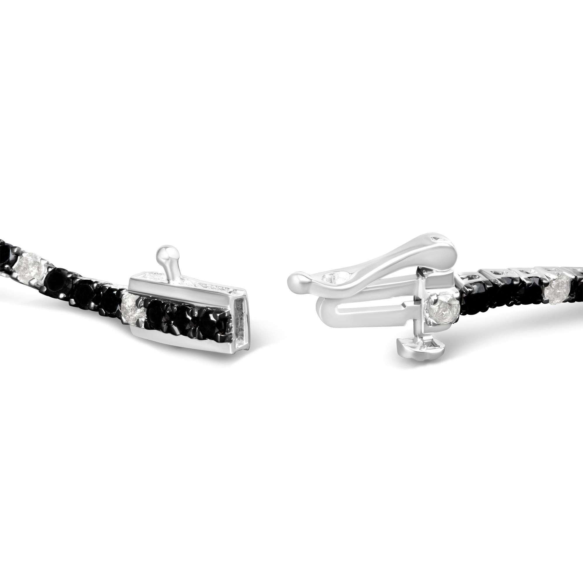 .925 Sterling Silver Black and White Diamond Tennis Bracelet (I-J Color, I2-I3 Clarity) - 7.25" Inches - Friggin Jewelry Premium