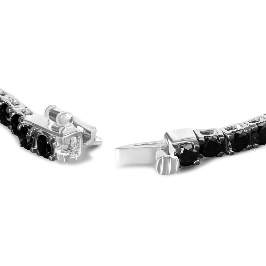 .925 Sterling Silver 4-Prong Set Treated Black Round-Cut Diamond Classic Tennis Bracelet (Black Color, I2-I3 Clarity) - 7.25" - Friggin Jewelry