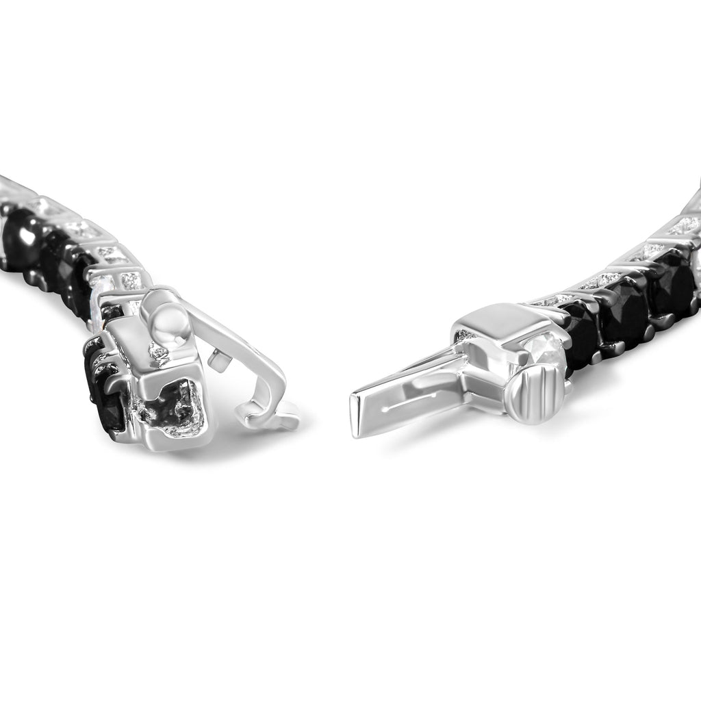 .925 Sterling Silver Black and White Diamond Tennis Bracelet (I-J Color, I2-I3 Clarity) - 7.25" Inches - Friggin Jewelry Premium