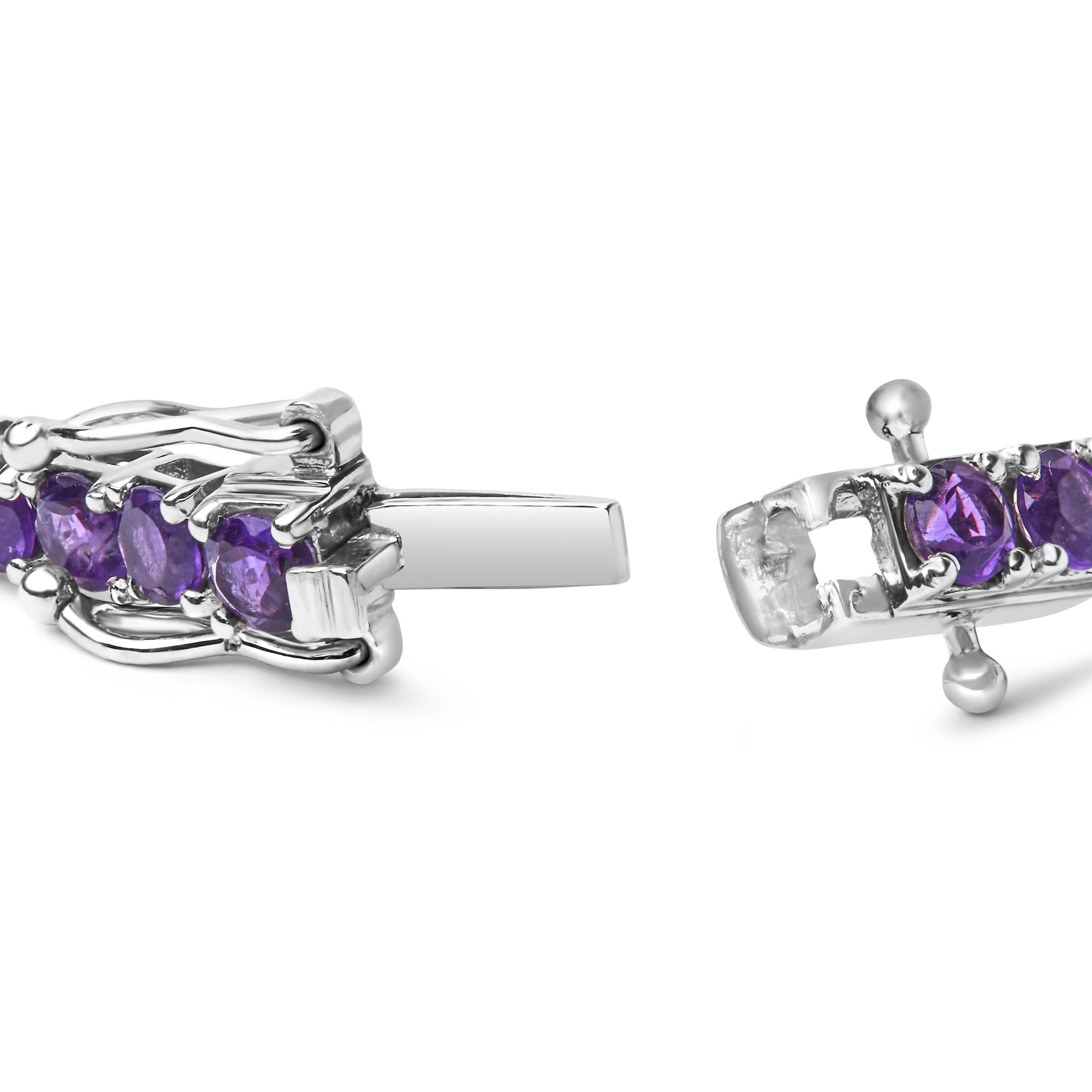 .925 Sterling Silver 7 3/8 Ctw Created Purple Amethyst Tennis Bracelet -7.25" Inches - Friggin Jewelry