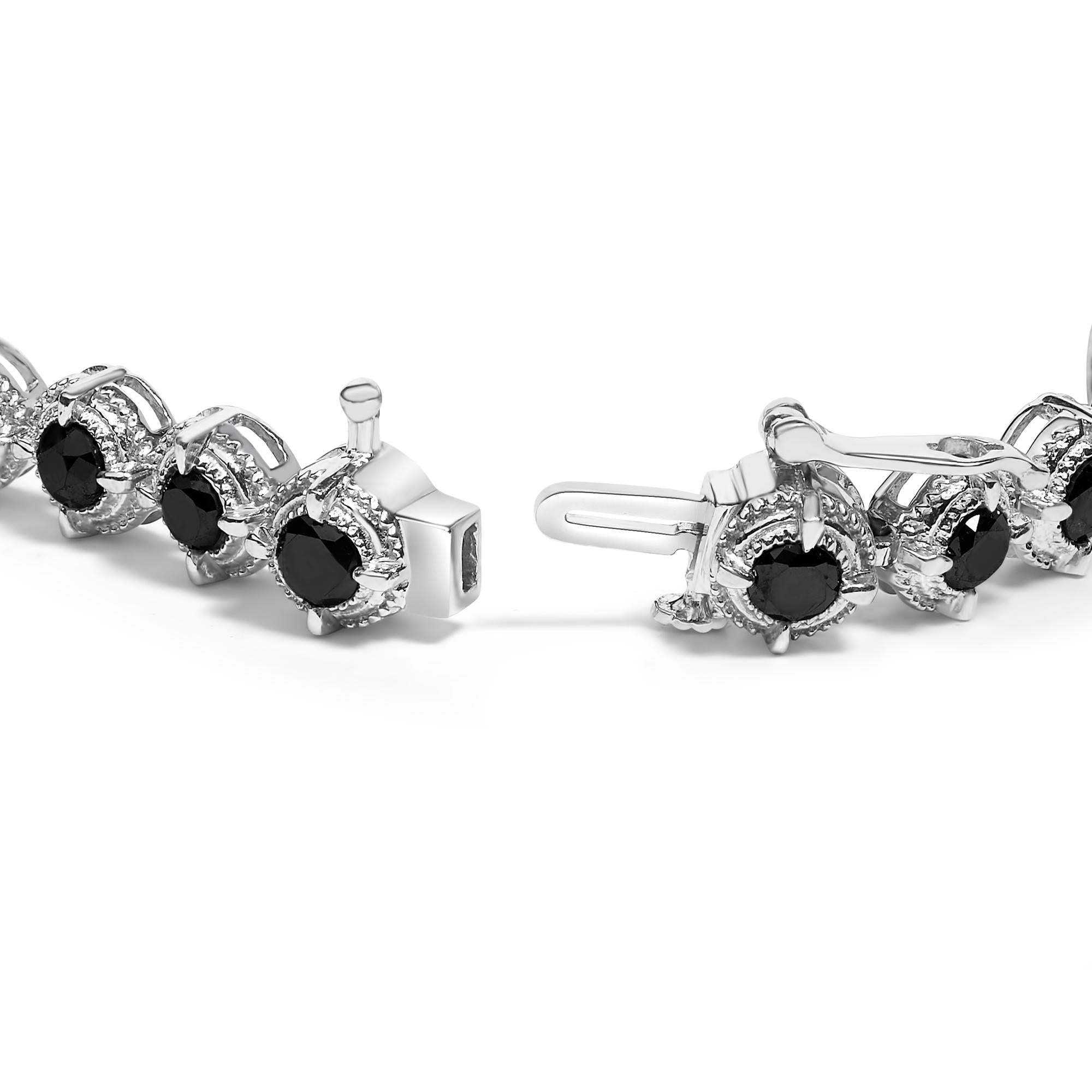 Pulsera de tenis de plata de ley 925 con eslabones milgrain de diamantes negros de 5,0 quilates - 18 cm - Friggin Jewelry
