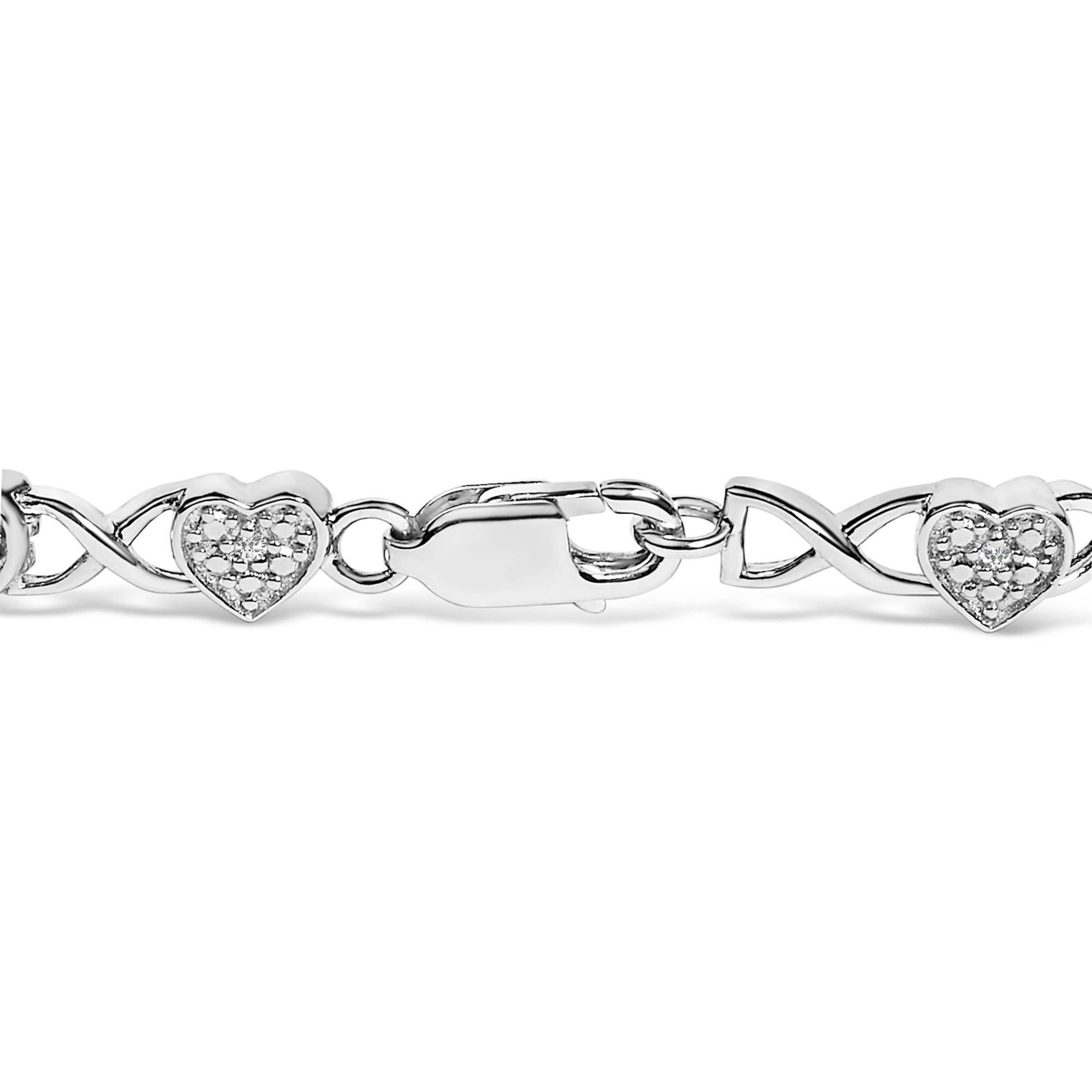 .925 Sterling Silver Diamond Accent Heart Link Bracelet (I-J Color, I3 Clarity) - 7.25" - Friggin Jewelry