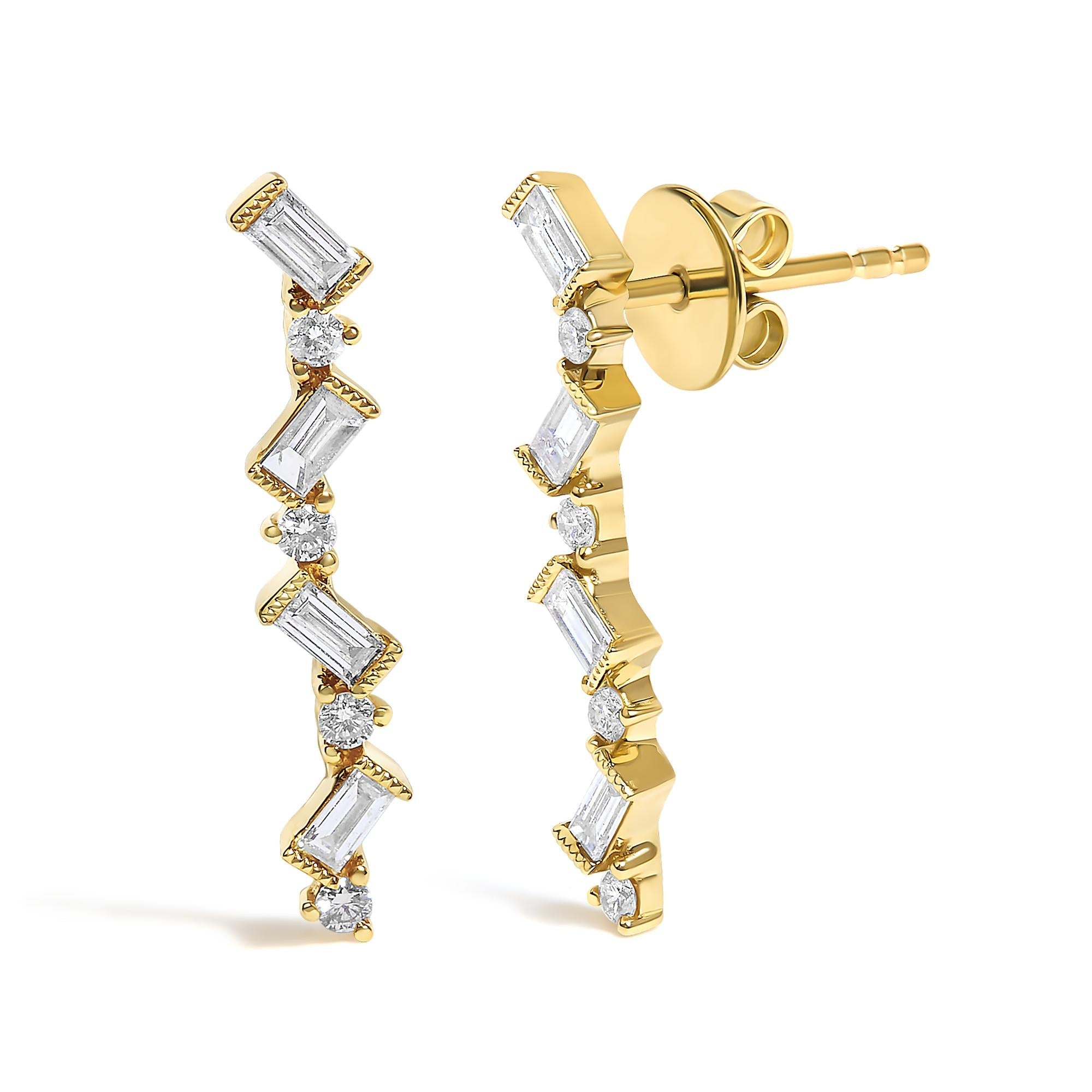 14K Yellow Gold 1/2 Cttw Diamond Zig Zag Drop Earrings (I-J Color, SI2-I1 Clarity) - Friggin Jewelry